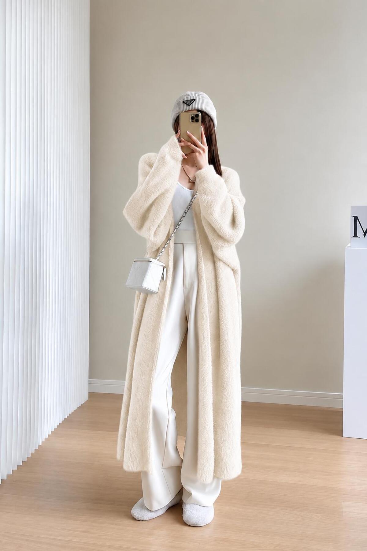 Gülce moda Kadın Oversize Uzun Triko Hırka Şal Yaka