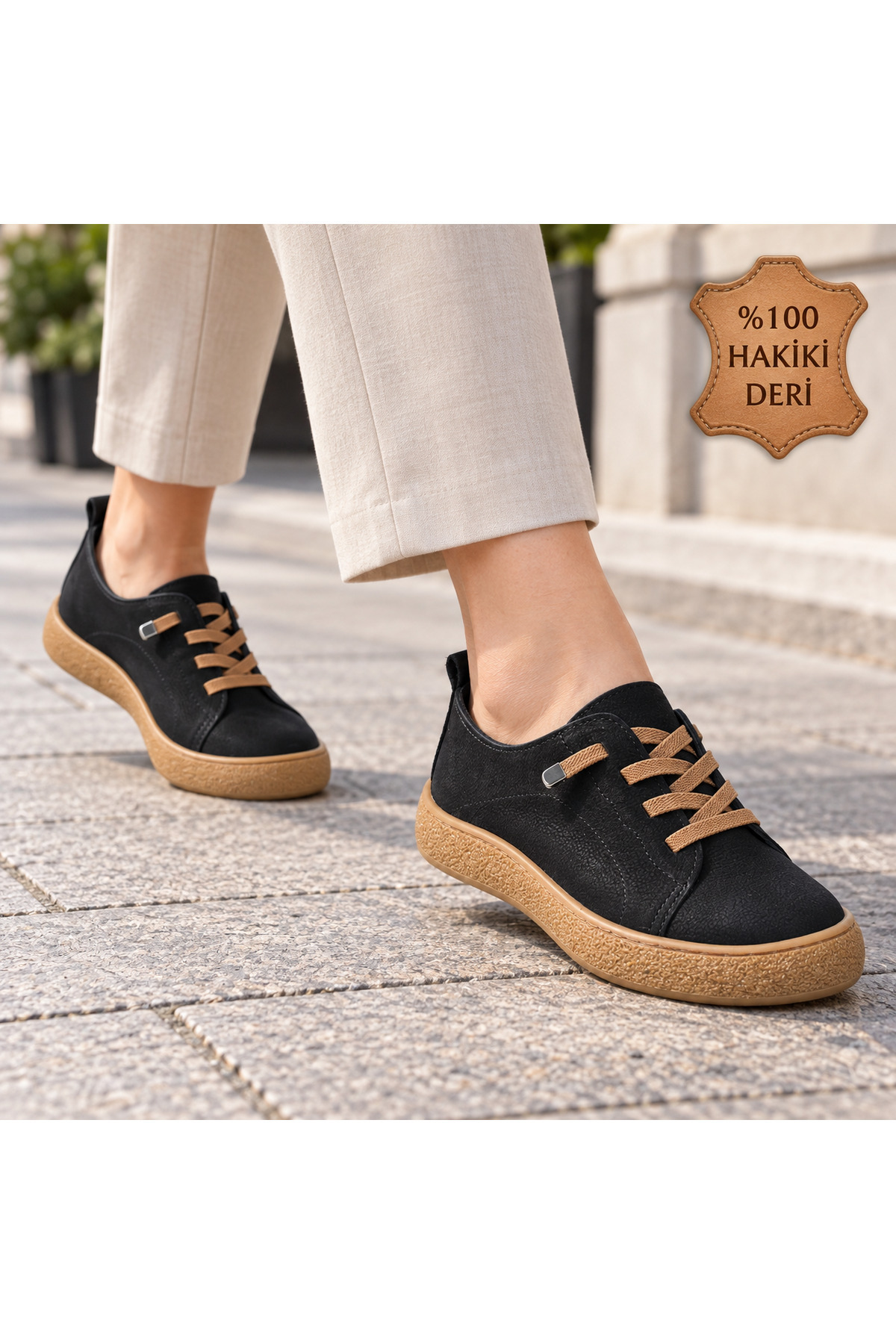 NEWORA Kadın %100 Hakiki Deri Bağcıklı Günlük Ayakkabı Rahat Tabanlı Casual Sneaker görsel 5