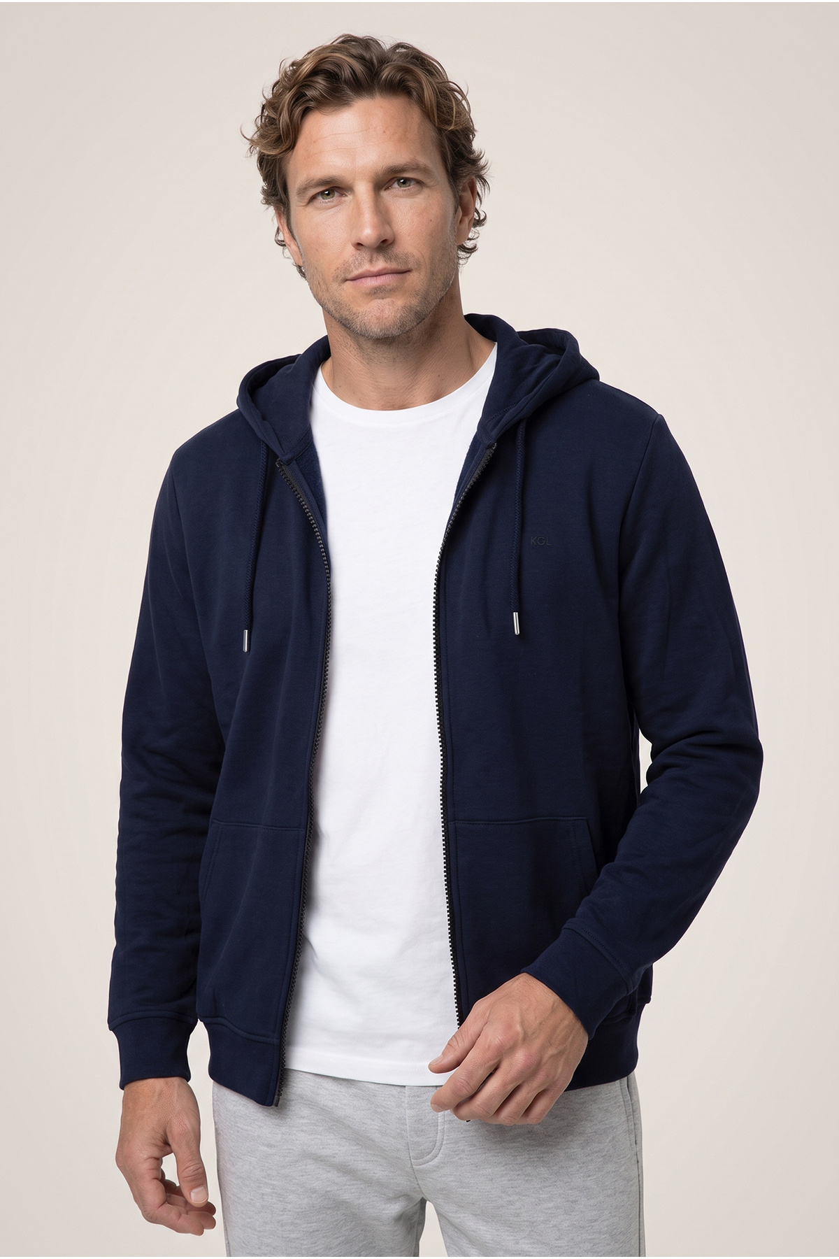 Kiğılı Kapüşonlu Fermuarlı Cepli Regular Fit Şardonlu Sıcak Tutan Pamuklu Basic Sweatshirt Hırka — سرمه‌ای KK27C00000029