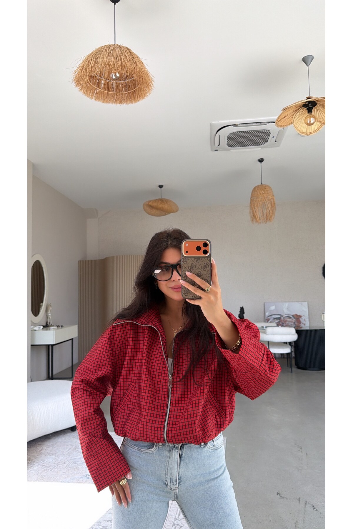 Buket Teke Kırmızı Kareli ZR Model Ceket görsel 2