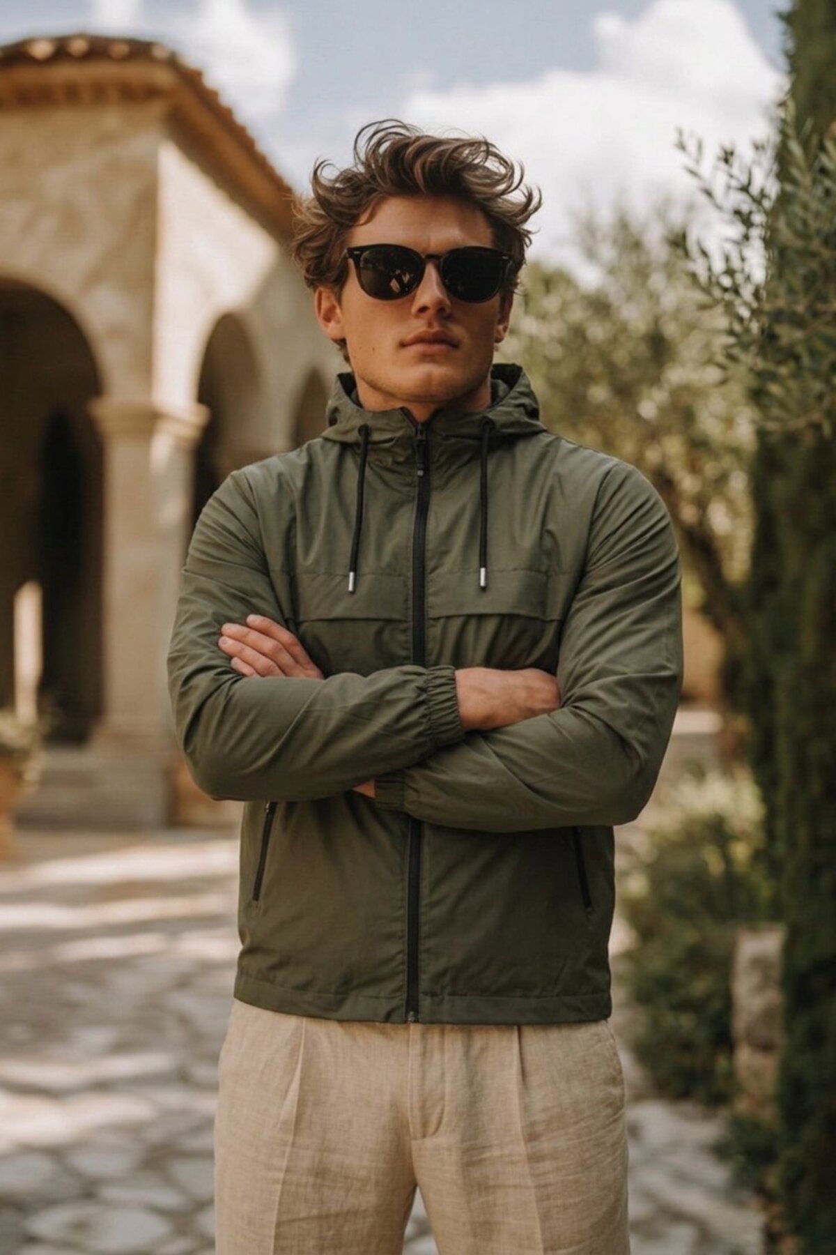 Erkek Trend Casual Astarlı Haki Yağmurluk & Rüzgarlık — خاکی E0210-12-5 — تصویر 4 از 6