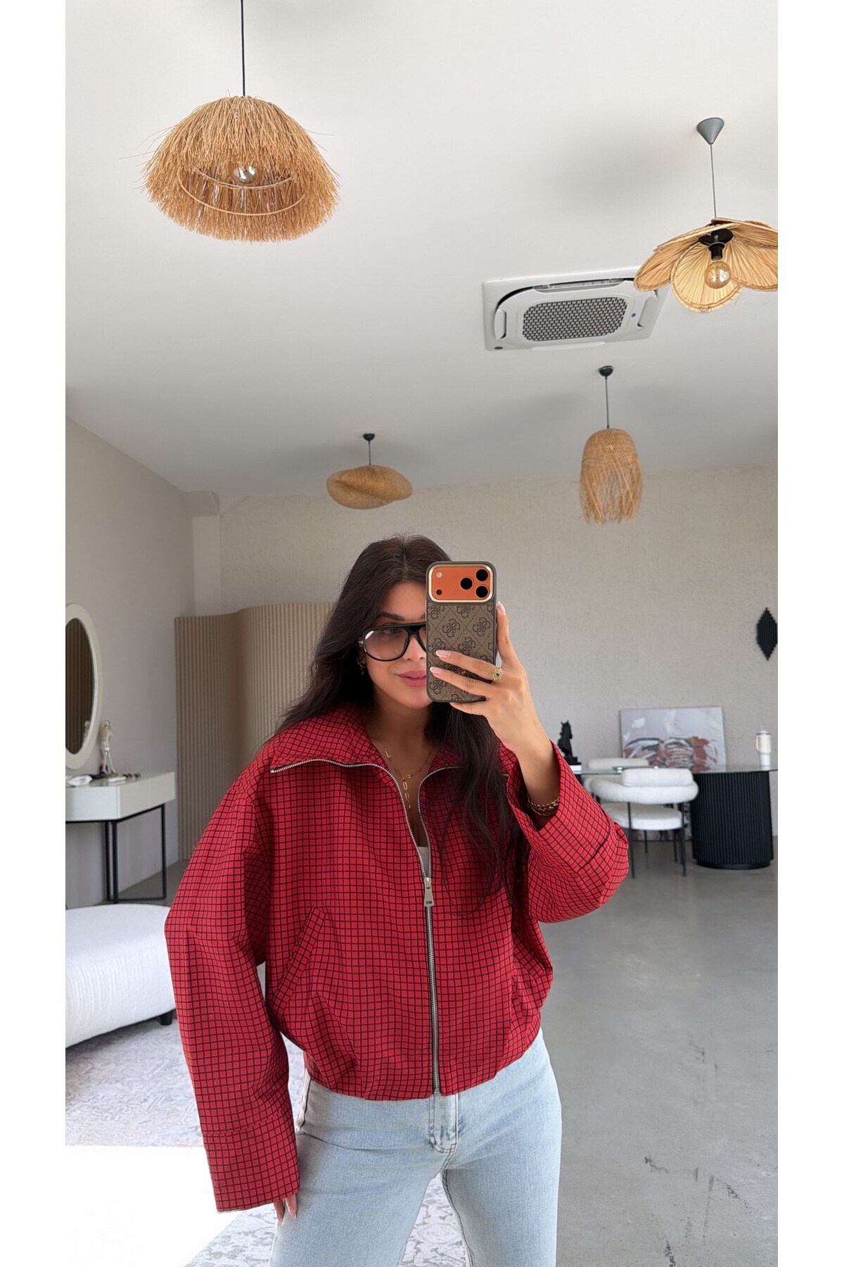 Buket Teke Kırmızı Kareli ZR Model Ceket görsel 3