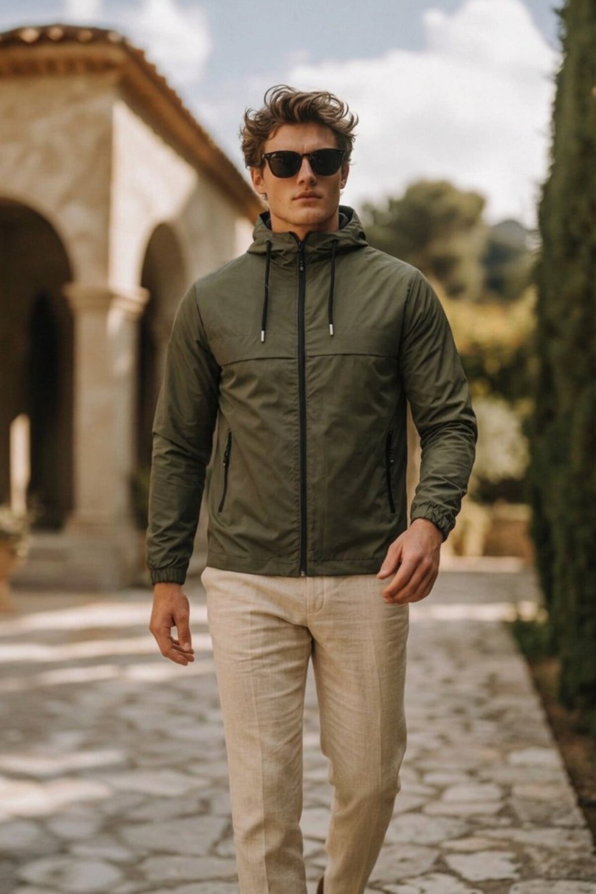 Erkek Trend Casual Astarlı Haki Yağmurluk & Rüzgarlık — خاکی E0210-12-5 — تصویر 2 از 6
