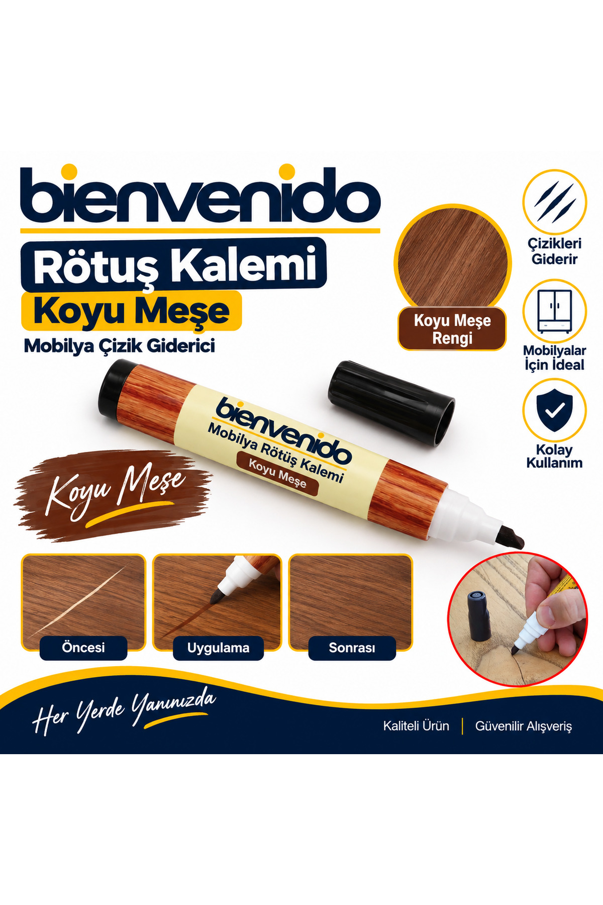 Mobilya Rötuş Kalemi Ahşap Masa Sehpa Dolap Kalemi Çizik Giderici Çatlak Kapatıcı Kahverengi KOYU MEŞE BIE-MRK-KME-1, one size