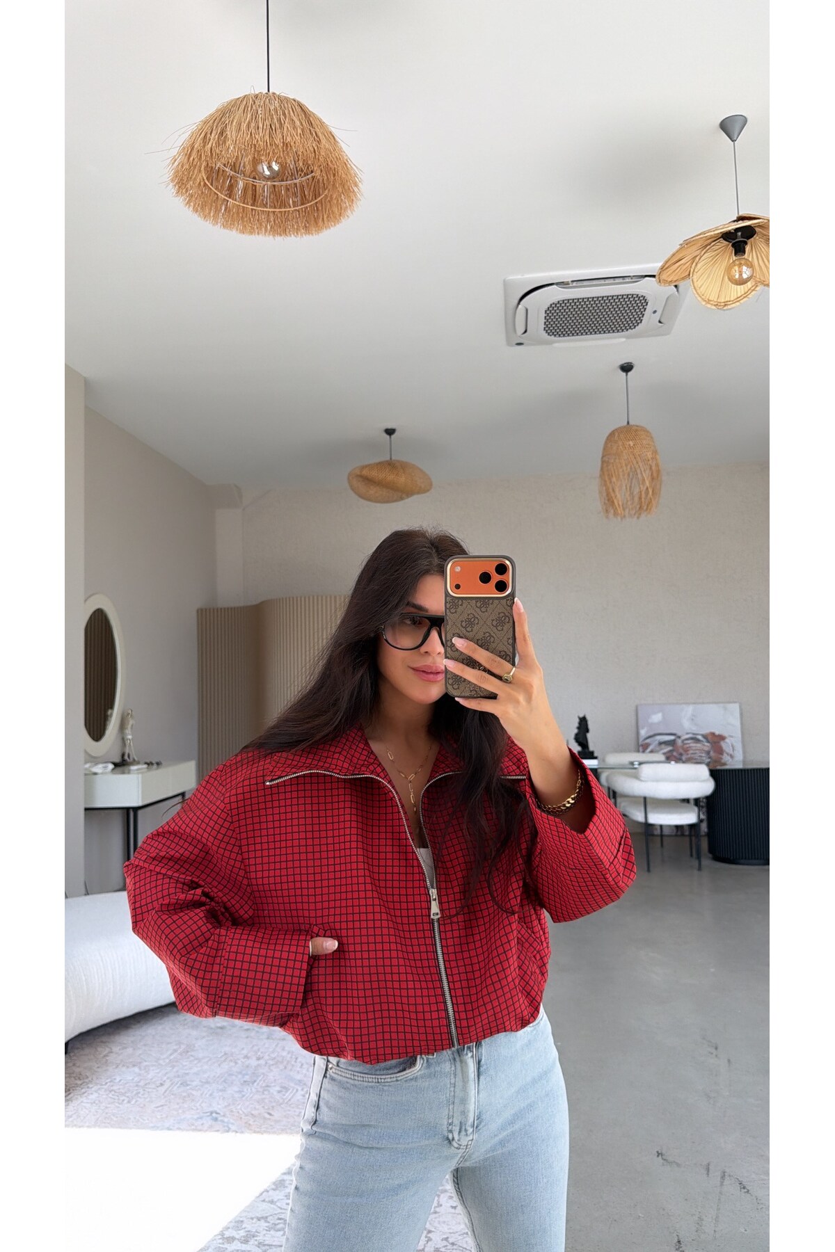 Buket Teke Kırmızı Kareli ZR Model Ceket