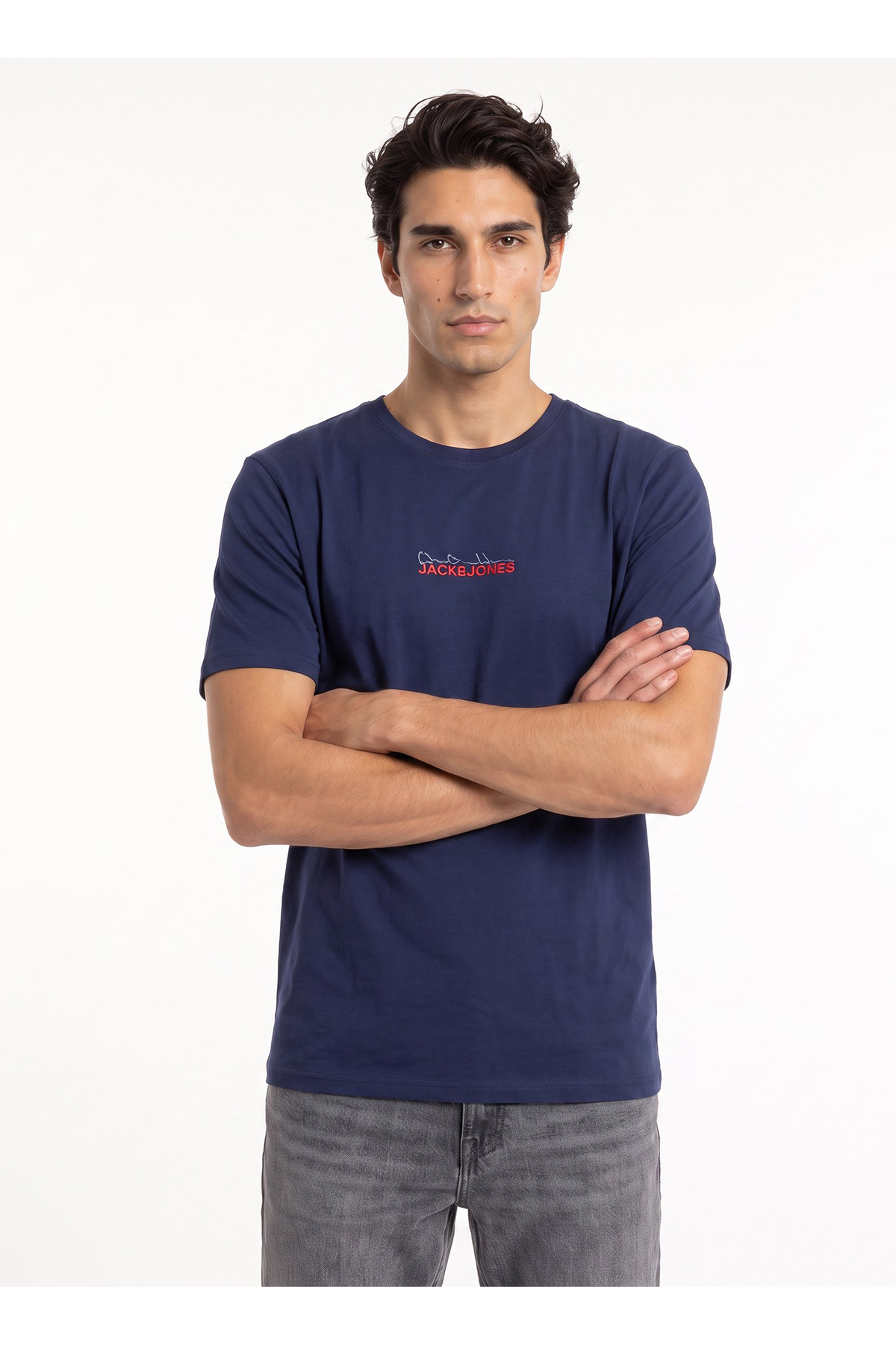 تی شرت مردانه طرح لوگودار سرمه‌ای کد ۱۲۲۹۸۴۲۰ JJKENDRICK TEE SS CREW جک اند جونز تی شرت Jack & Jones