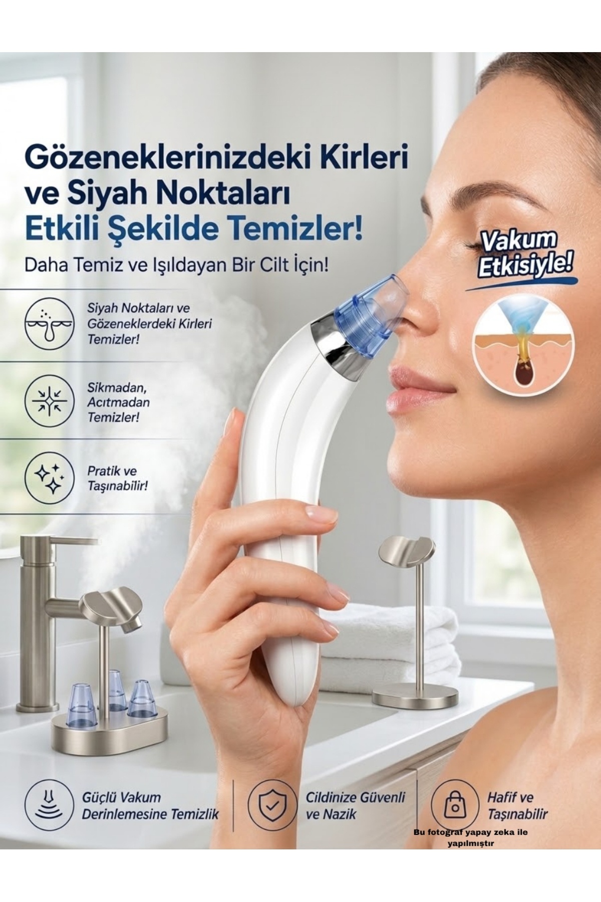 efmues Vakumlu siyah nokta temizleme aleti pilli yüz ve siyah nokta temizleme cihazı