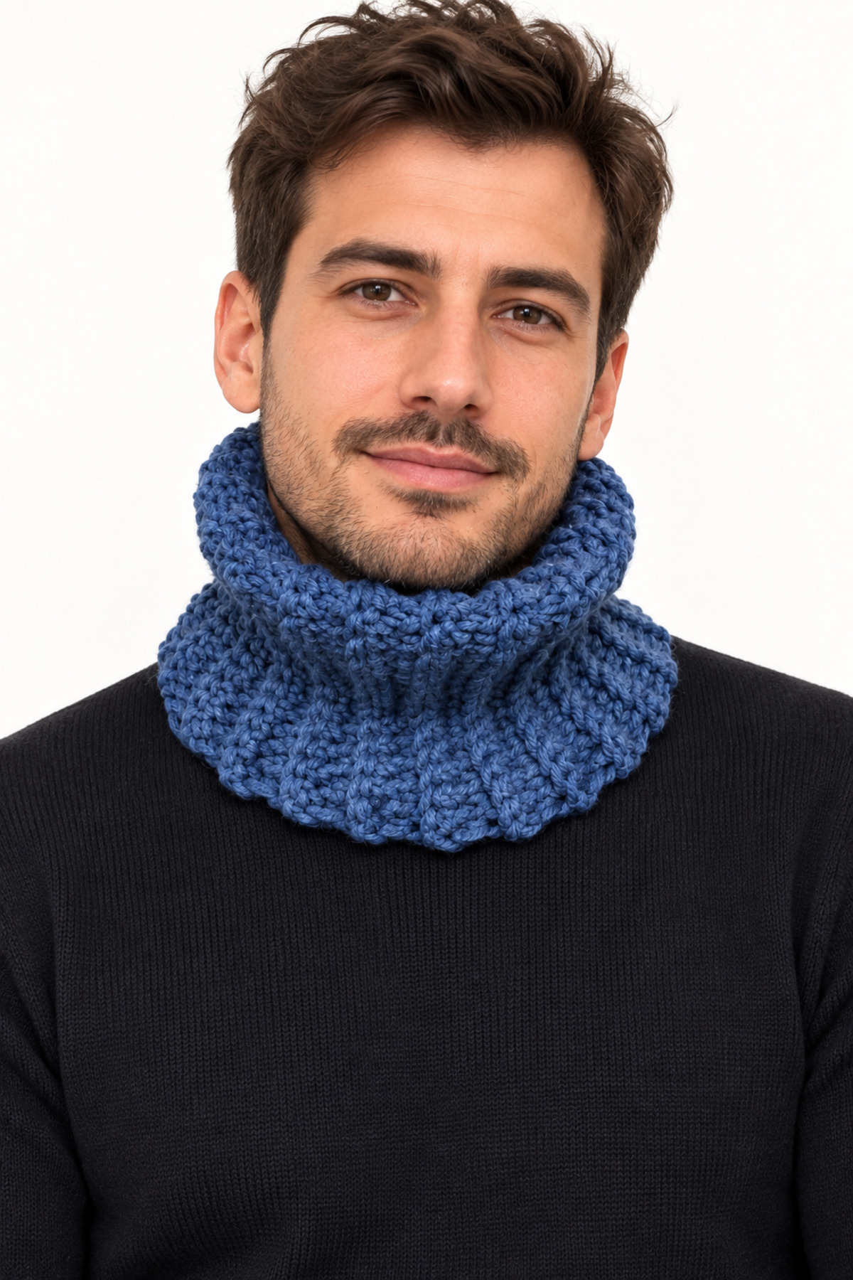 NEHOLİA Erkek Boyunluk Atkı Mavi Kalın Örgü