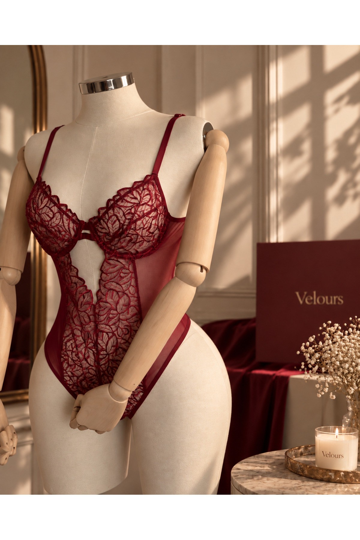 Genel Markalar Bordo Dantel Bodysuit