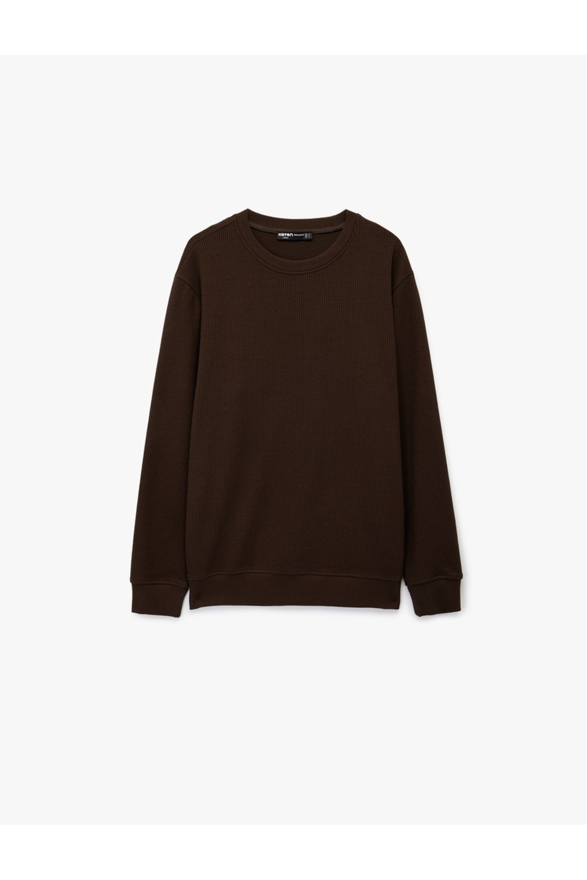 Regular Fit Uzun Kollu Dokulu Basic Bisiklet Yaka Sweatshirt — قهوه‌ای 7WAM70017MK — تصویر 3 از 4