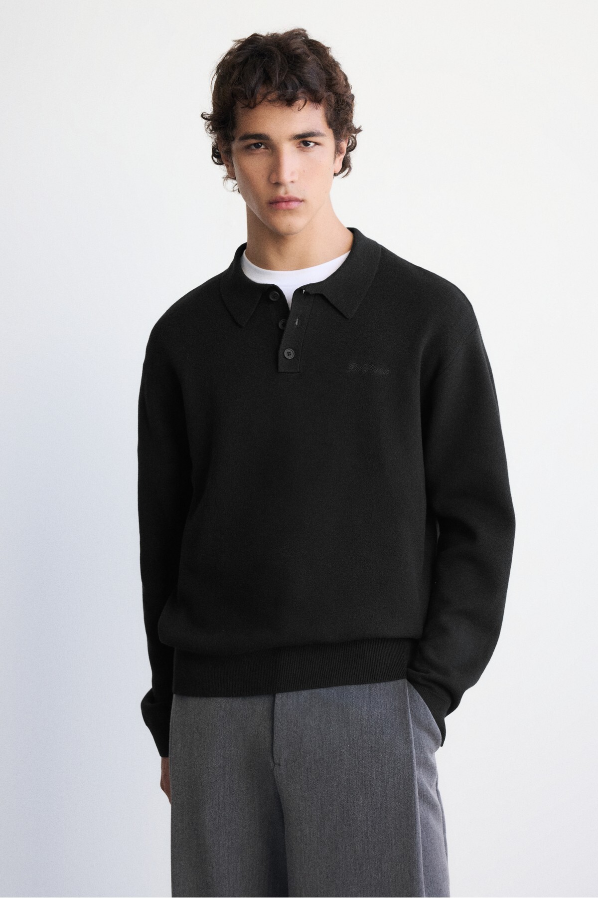 Uzun kollu örme polo t-shirt