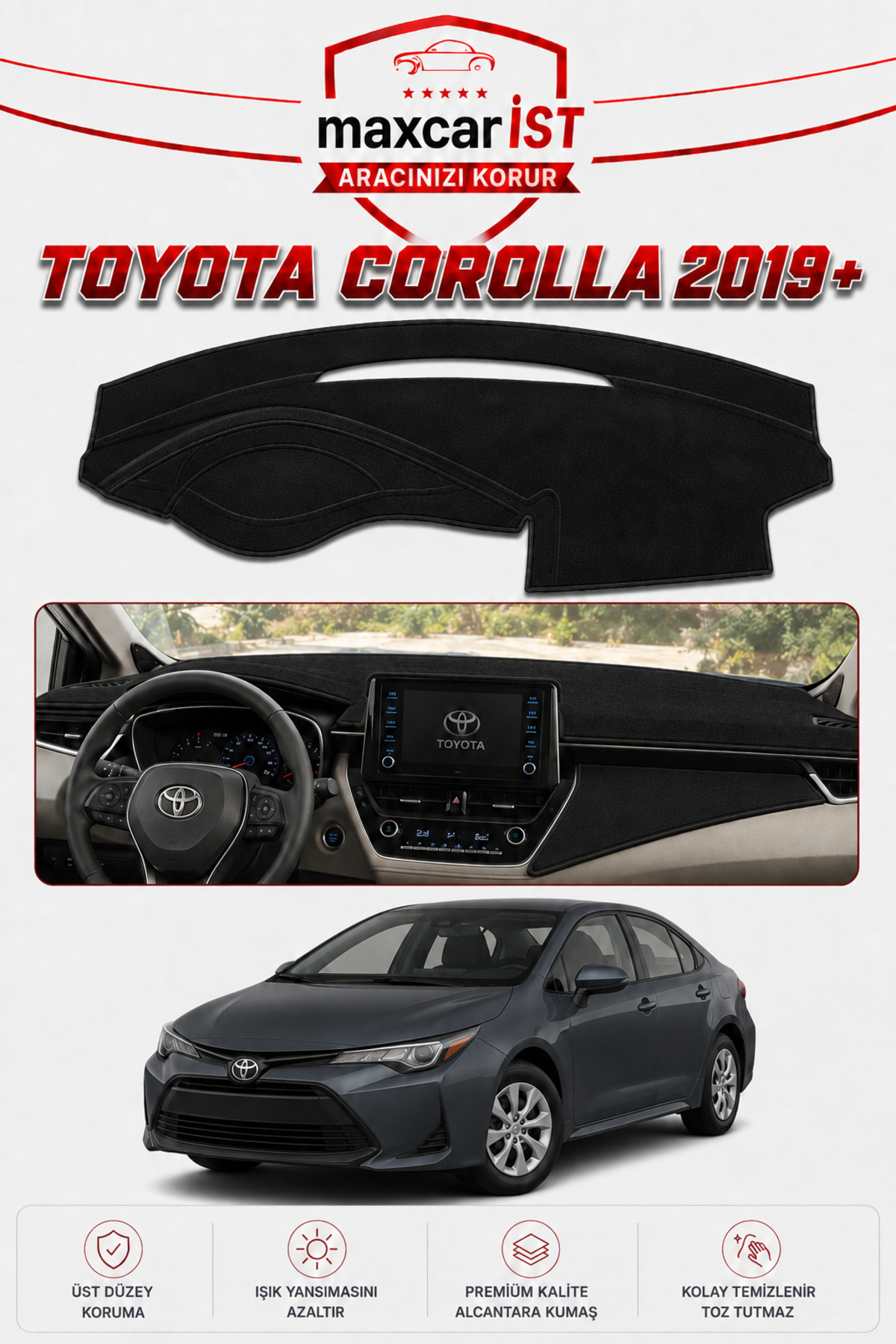 COLONY Toyota Corolla (2019-2026) Elegance Serisi Uyumlu Torpido Koruma Örtüsü/Kılıfı Siyah