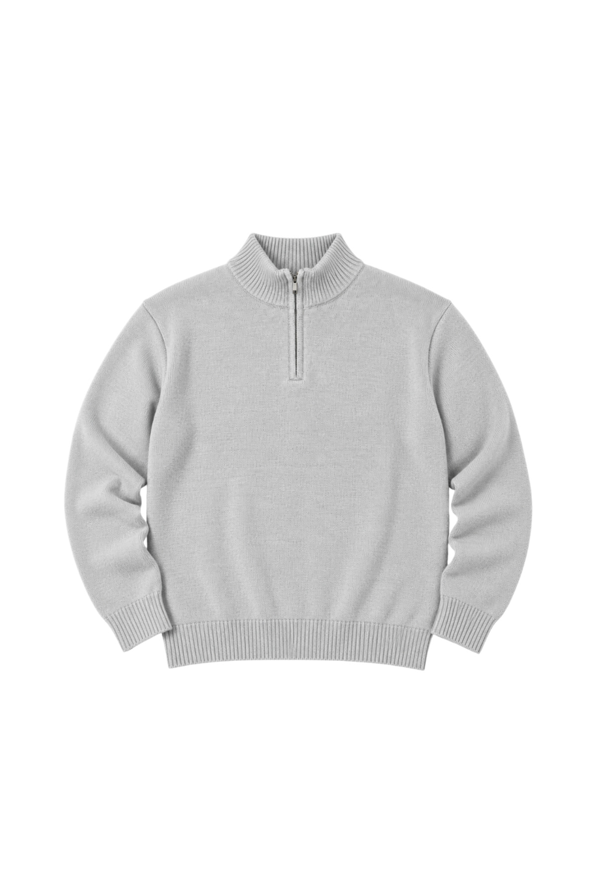 BattalModa Erkek Büyük Beden Açık Gri Hattush Fermuarlı Dik Yaka Triko Kazak 3XL-4XL-5XL-6XL görsel 4