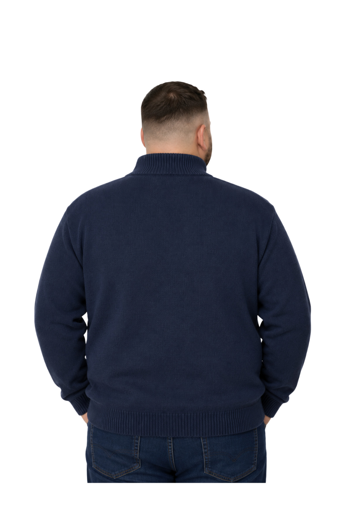 BattalModa Erkek Büyük Beden Lacivert Hattush Fermuarlı Dik Yaka Triko Kazak 3XL-4XL-5XL-6XL görsel 3