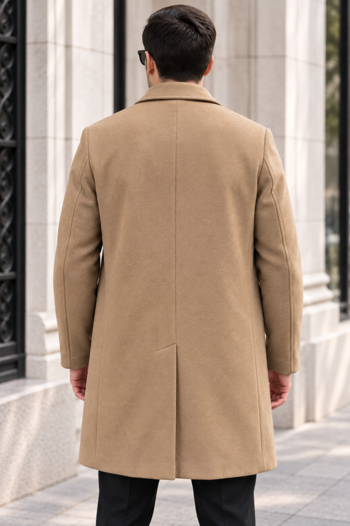 Erkek Klasik Yaka Tek Sıra Düğmeli Regular Fit Uzun Kaban - Camel — قهوه‌ای 1518PLST — تصویر 4 از 4