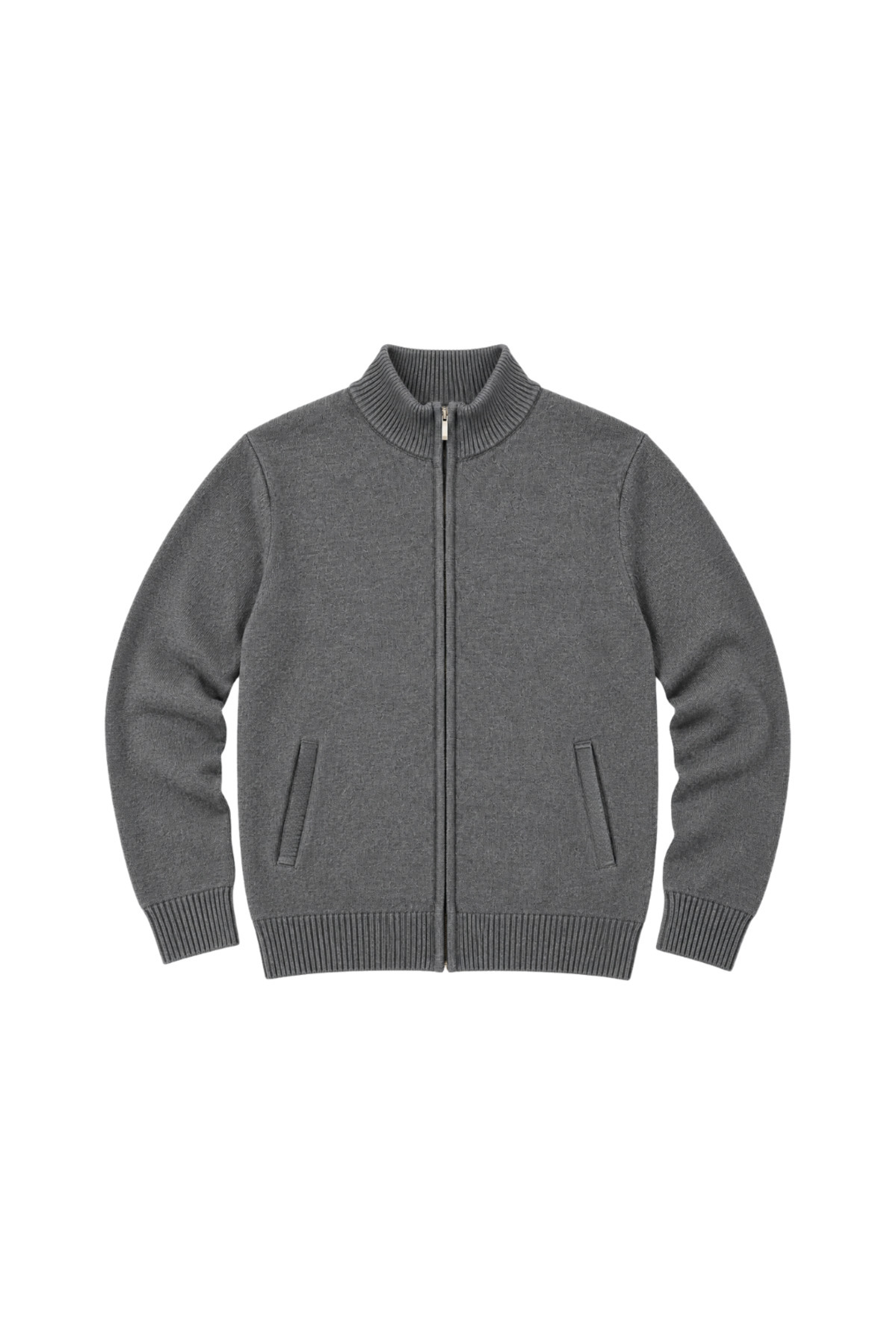 BattalModa Erkek Büyük Beden Füme Hattush Dik Yaka Cepli Triko Hırka 3XL-4XL-5XL-6XL görsel 4