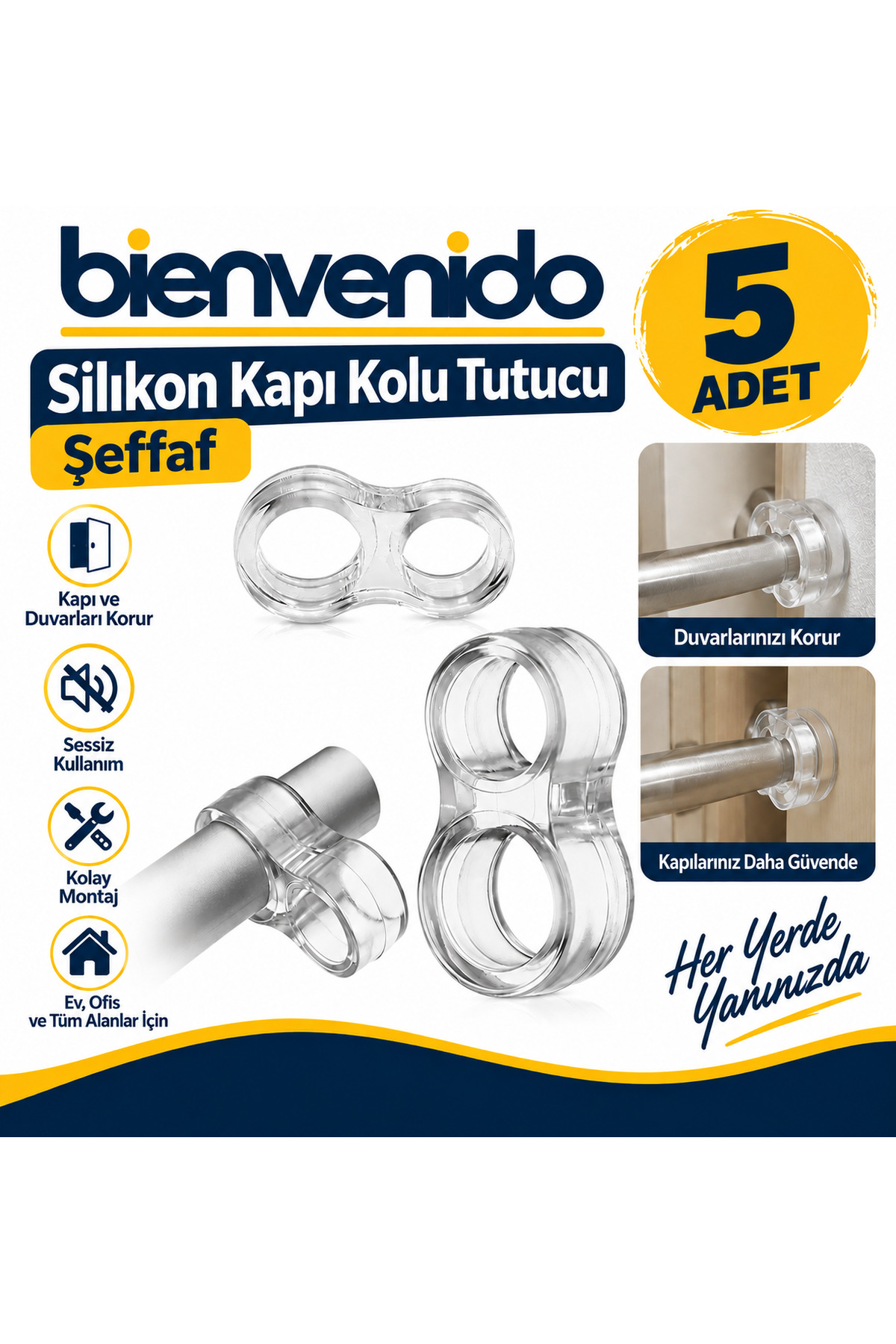Şeffaf Silikon Plastik Kapı Kolu Tutucu Tutacağı Durdurucu Pencere Tamponu Stoperi (5 ADET)