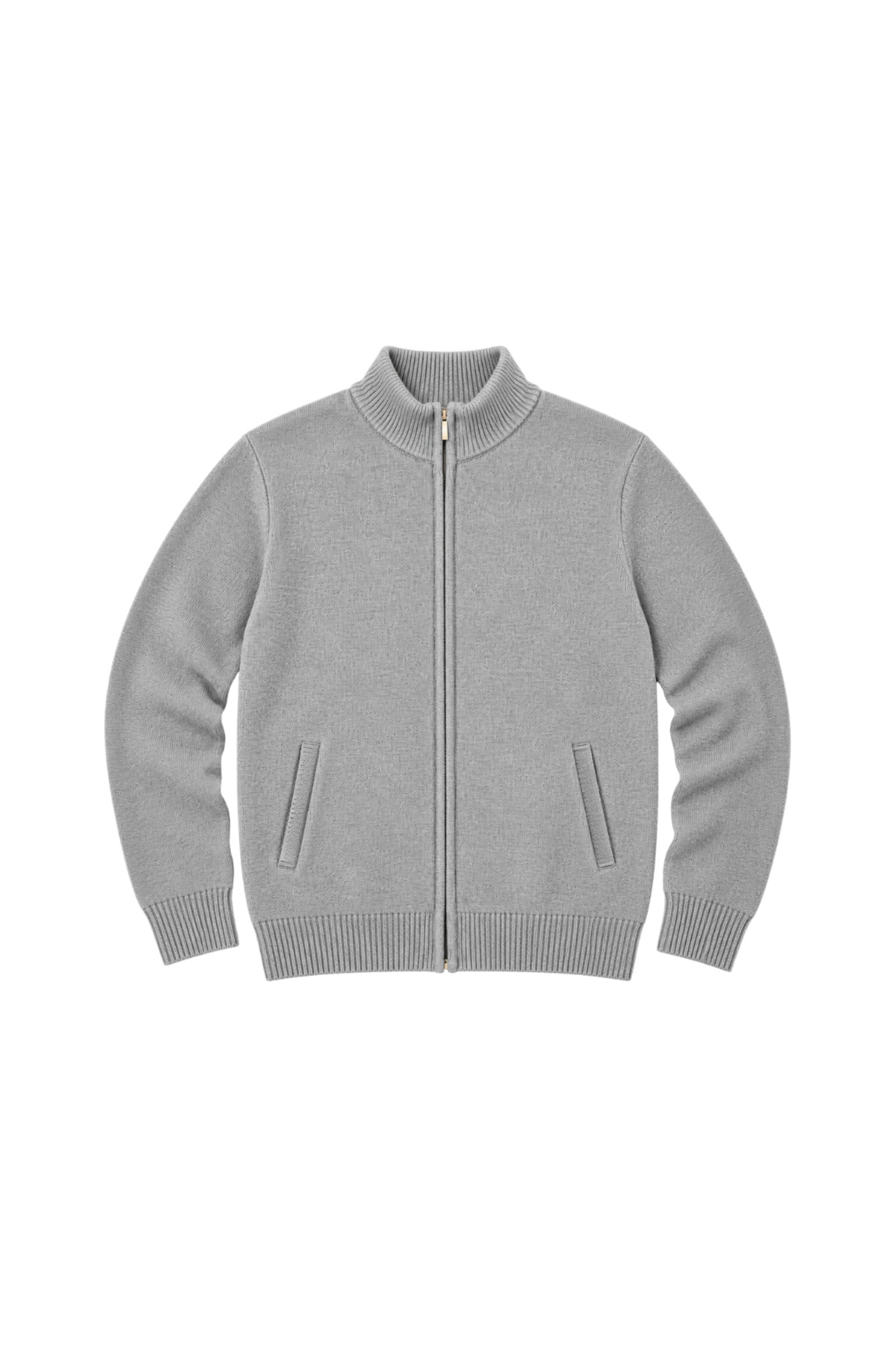 BattalModa Erkek Büyük Beden Açık Gri Hattush Dik Yaka Cepli Triko Hırka 3XL-4XL-5XL-6XL görsel 4