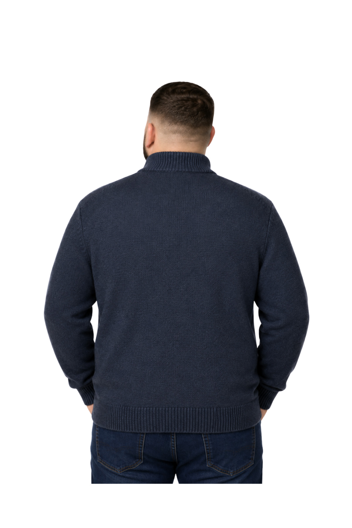 BattalModa Erkek Büyük Beden Lacivert Hattush Dik Yaka Cepli Triko Hırka 3XL-4XL-5XL-6XL görsel 3