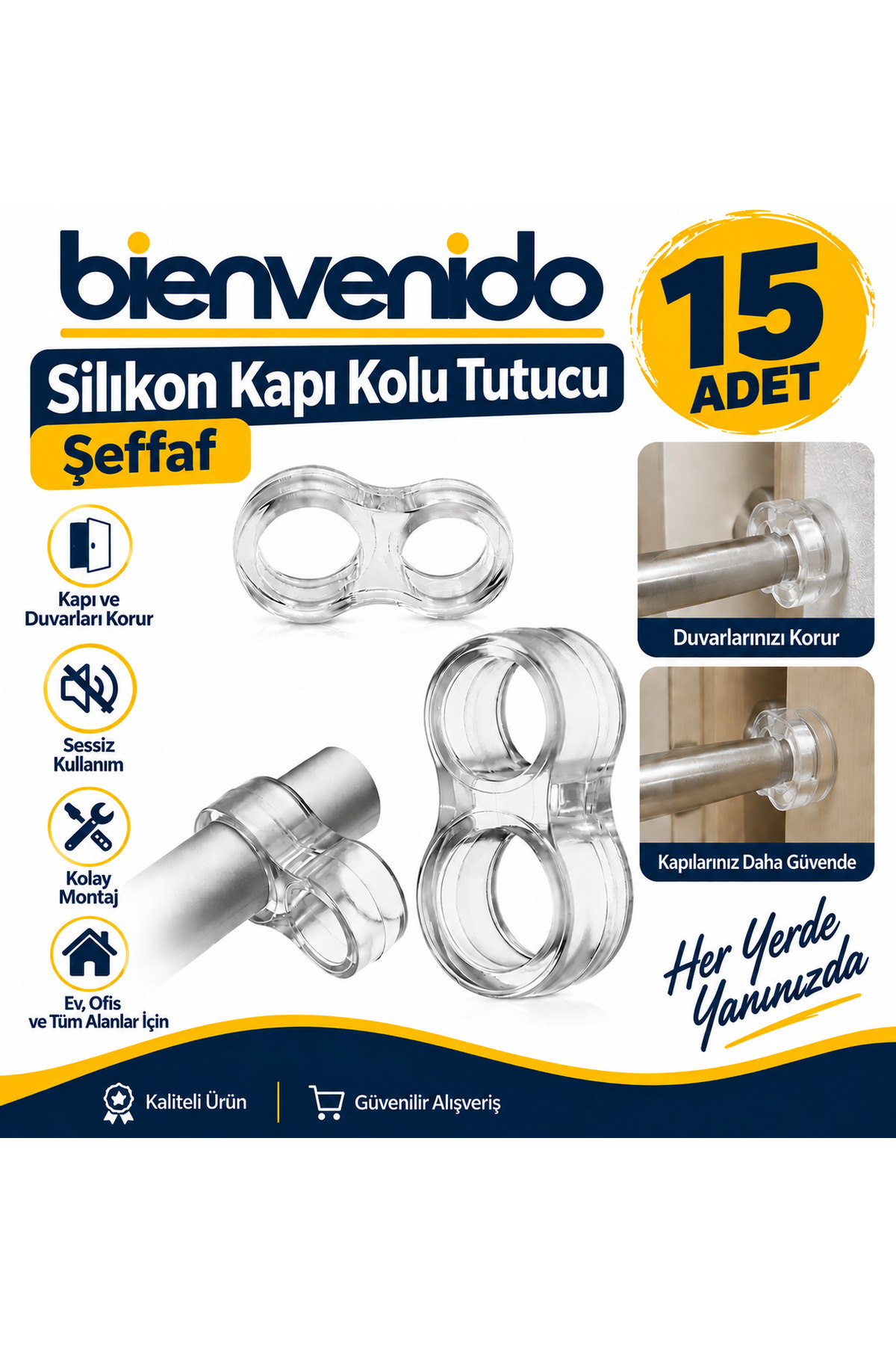 Şeffaf Silikon Plastik Kapı Kolu Tutucu Tutacağı Durdurucu Pencere Tamponu Stoperi (15 ADET)