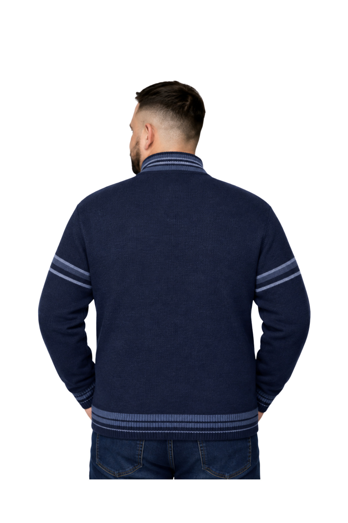 BattalModa Erkek Büyük Beden Lacivert Desenli Cepli Triko Hırka 3XL-4XL-5XL-6XL görsel 3