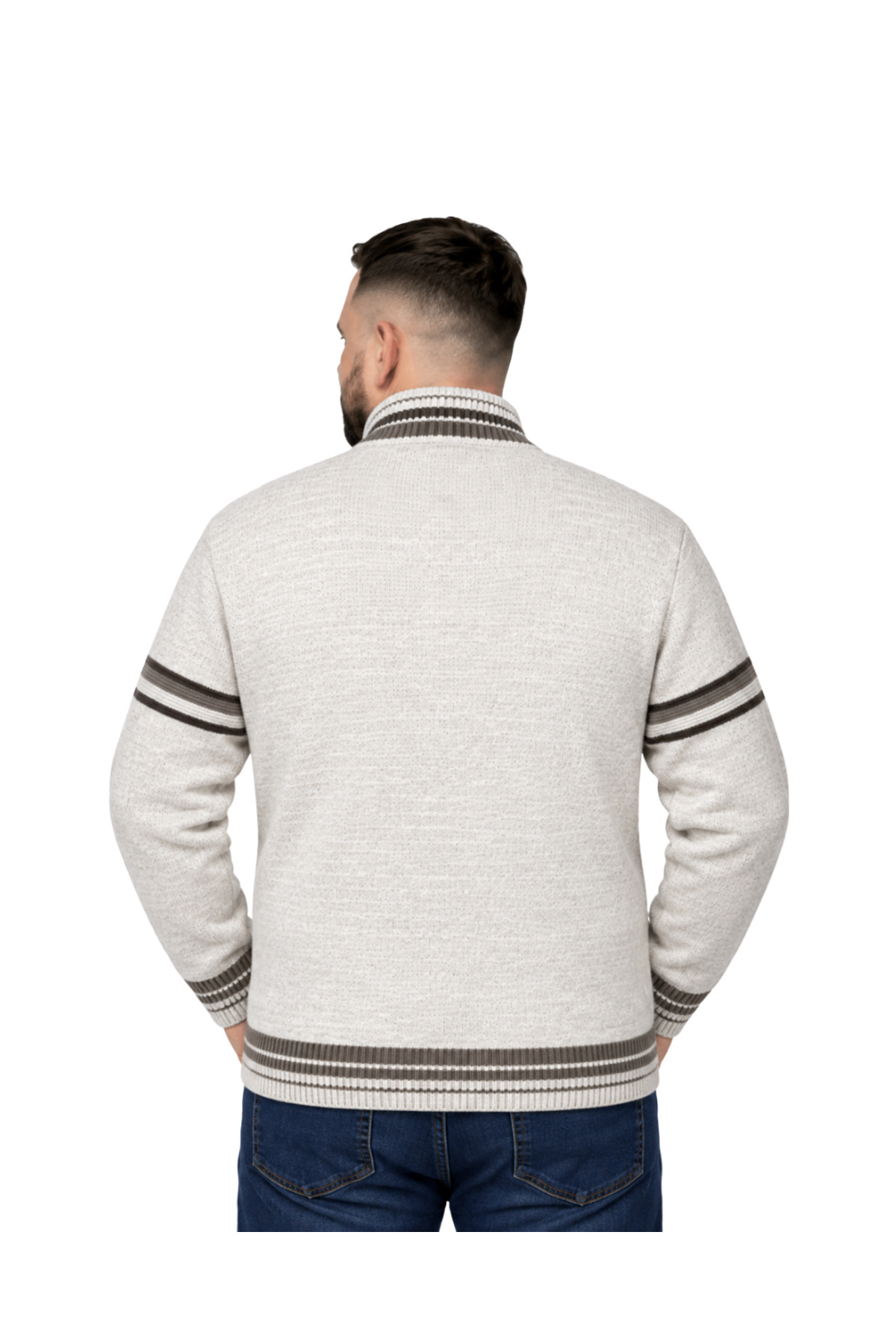 BattalModa Erkek Büyük Beden Koyu Bej Desenli Cepli Triko Hırka 3XL-4XL-5XL-6XL görsel 3