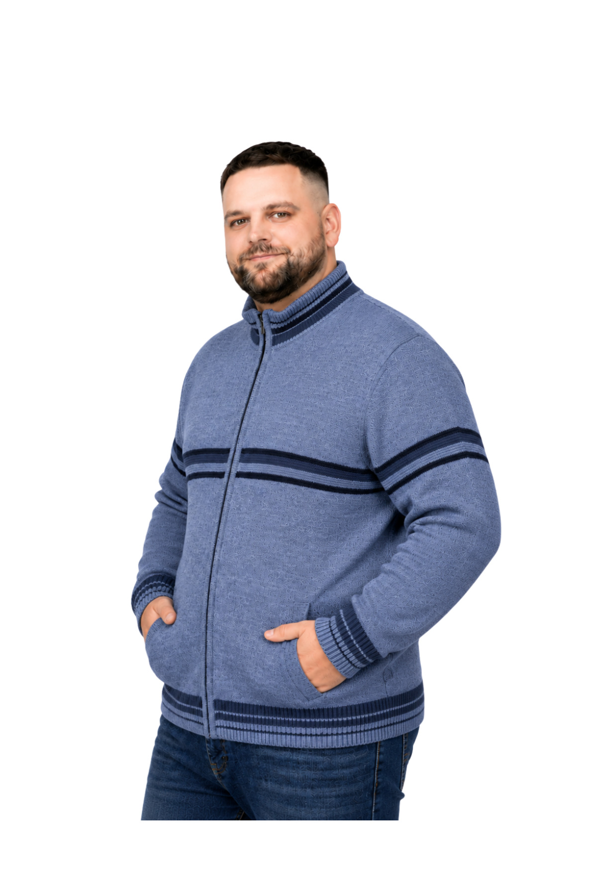 BattalModa Erkek Büyük Beden Havacı Desenli Cepli Triko Hırka 3XL-4XL-5XL-6XL görsel 2