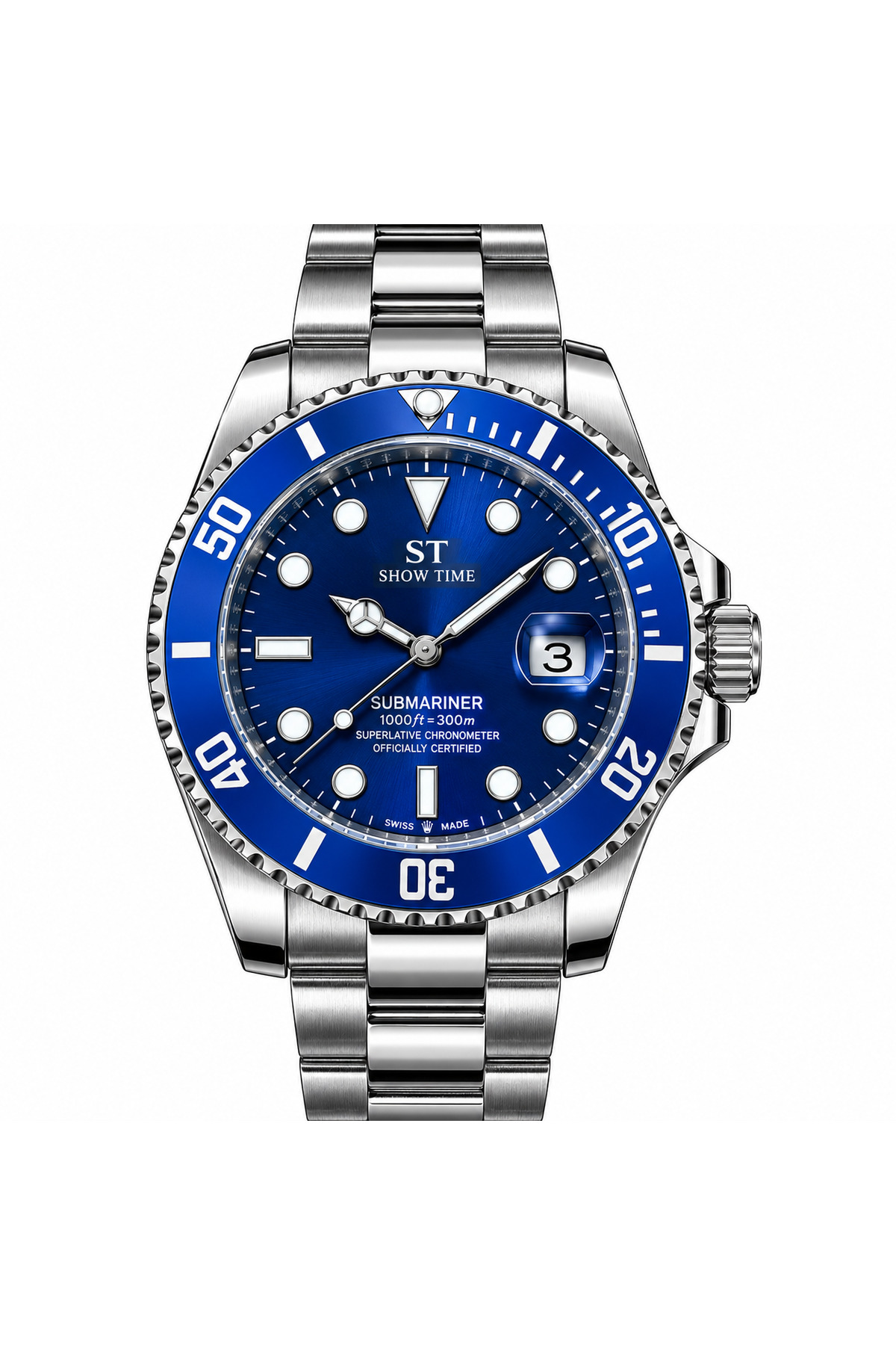 Show Time Quartz Erkek Gümüş Renk Çelik Kordon Lacivert Kadranlı Analog Kol Saati