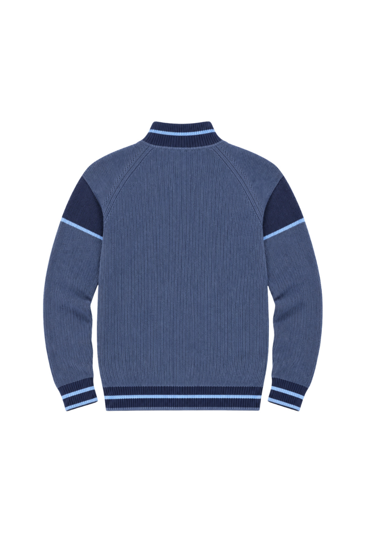 BattalModa Erkek Büyük Beden İndigo Hattush Fermuarlı Dik Yaka Desenli Triko Kazak 3XL-4XL-5XL-6XL görsel 5