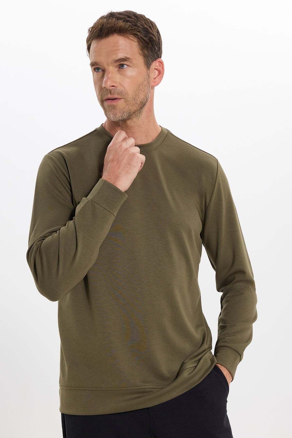Tudors Erkek Standart Fit Normal Kesim Ekstra Soft Modal Kumaş Bisiklet Yaka Haki Sweatshirt — خاکی SW250047-07