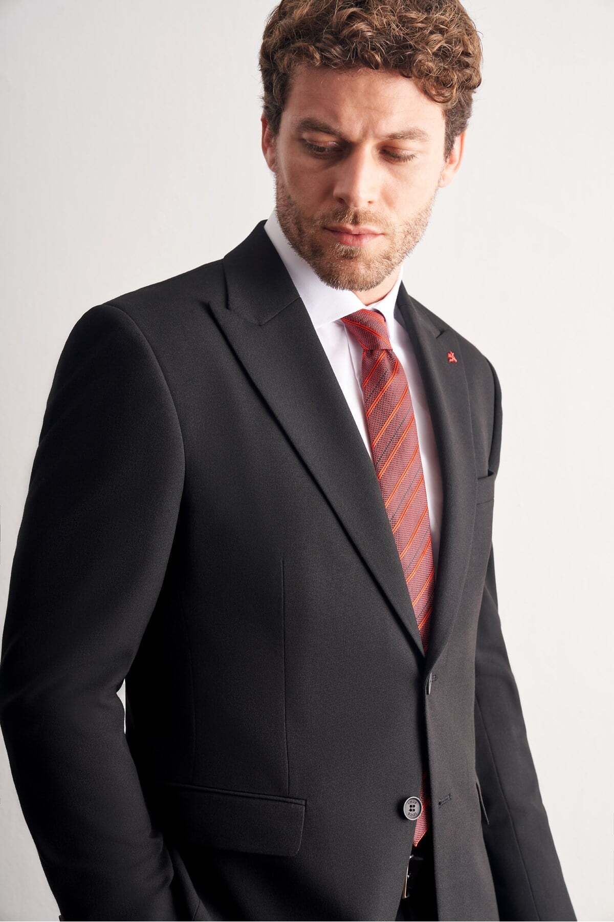 Siyah Kırlangıç Yaka Tam Astar 6 Drop Slim Fit Esnek Takım Elbise 1001265163 — رنگارنگ — تصویر 5 از 6