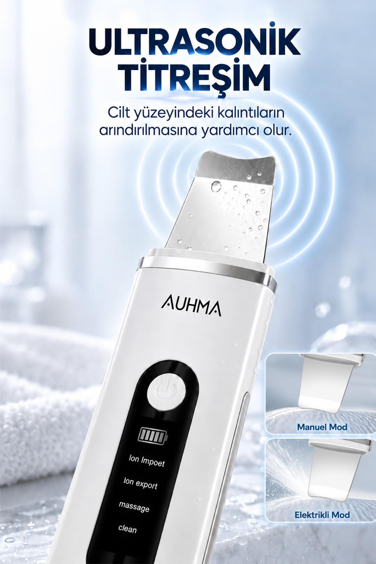Ultrasonik Cilt Temizleme Cihazı - 4 Farklı Çalışma Modlu Şarjlı Gözenek Siyah Nokta Temizleme Aleti — سفید MT-92 — تصویر 5 از 7