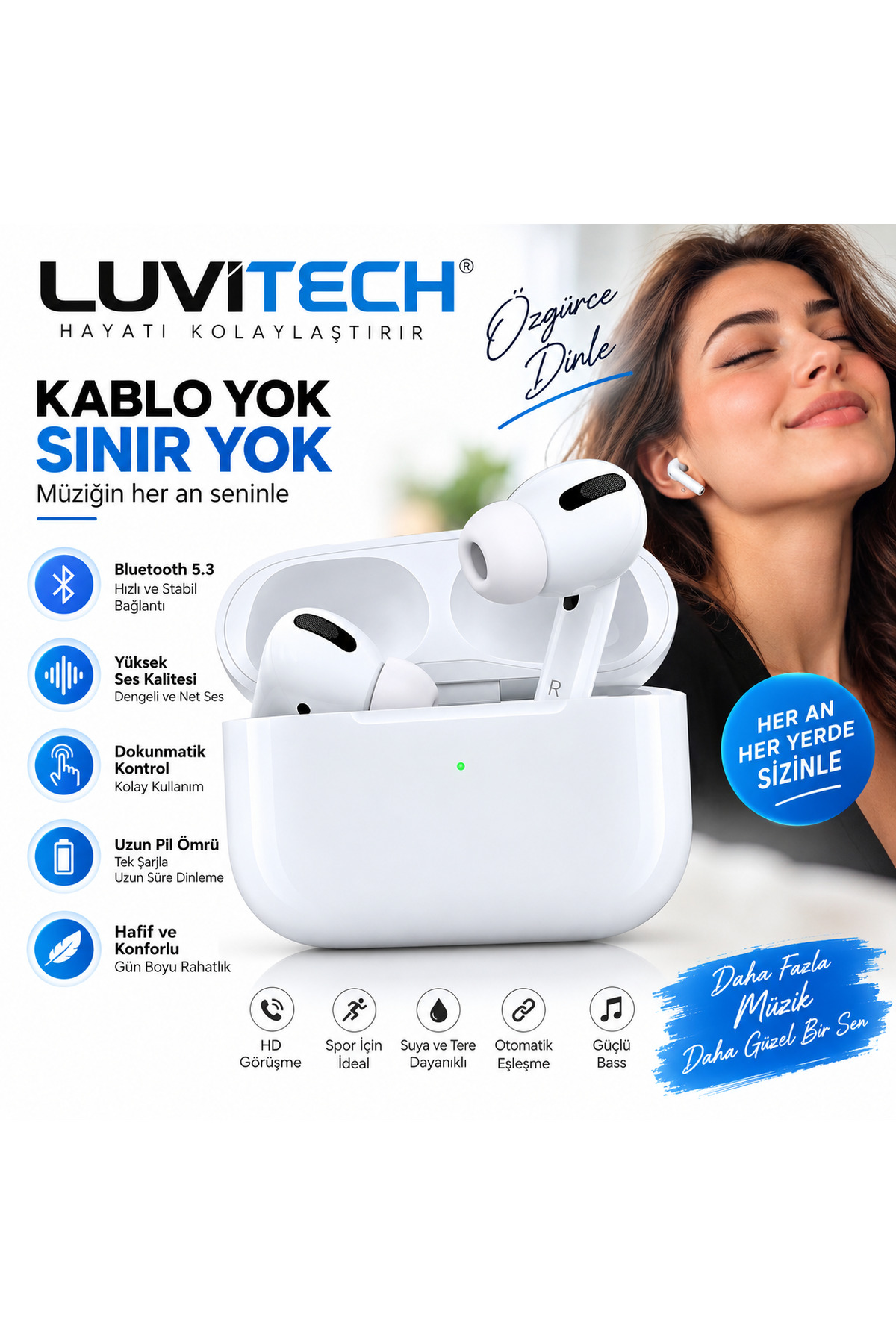 Air Pro 2 Anc Gürültü Engelleyici Bluetooth Kulaklık IOS Android Tüm Telefonlar ile Uyumlu Kulaklık