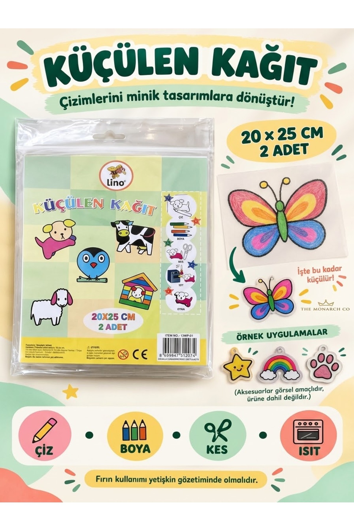 The Monarch Co Küçülen Kağıt (Shrink Film) 20x25 cm 2 Adet - Sihirli Kağıt Kendin Yap (DIY) Hobi Seti