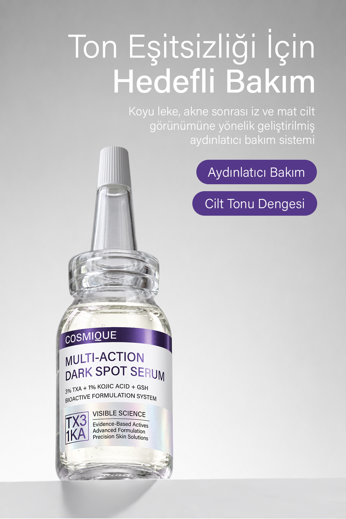 %3 Traneksamik Asit + %1 Kojik Asit + Glutatyon - Leke ve Ton Eşitsizliği, Aydınlatıcı Cilt Bakım Serumu 25 ml — CSM004 — تصویر 4 از 6