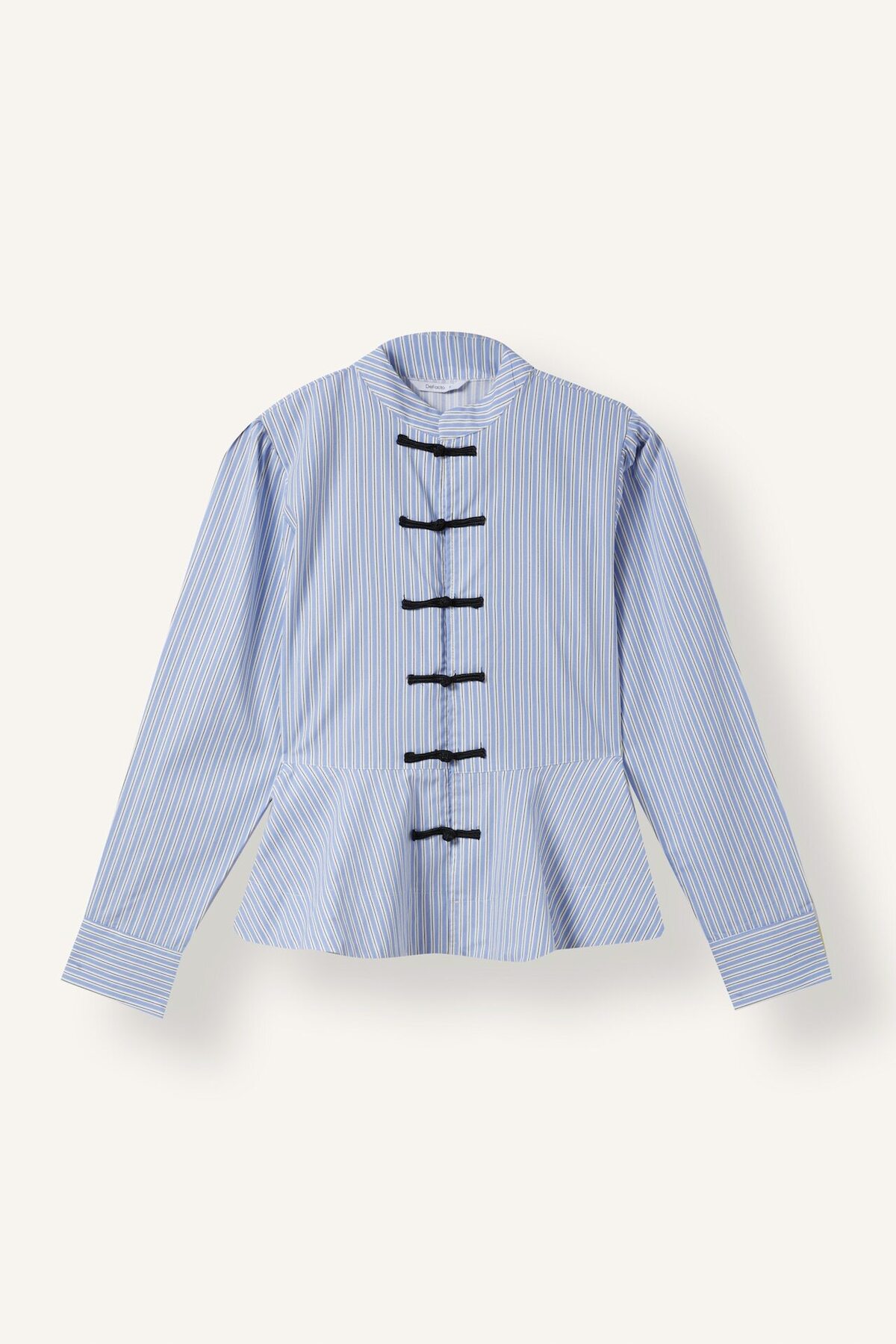 DeFacto %100 Pamuk Fitted Dik Yaka Çizgili Peplum Poplin Uzun Kollu Gömlek I8192AX26AU