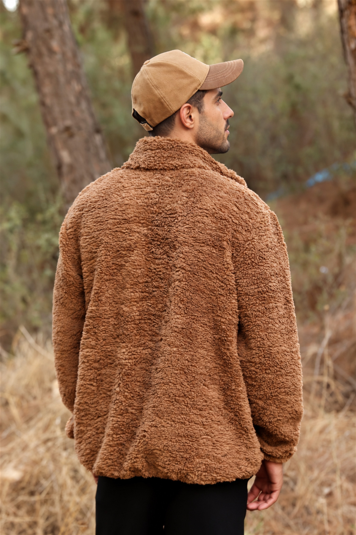 Erkek Kahverengi Kuzu Welsoft Polar Ceket Dik Yaka Fermuarlı Oversize — قهوه‌ای E0600-EQ — تصویر 7 از 8