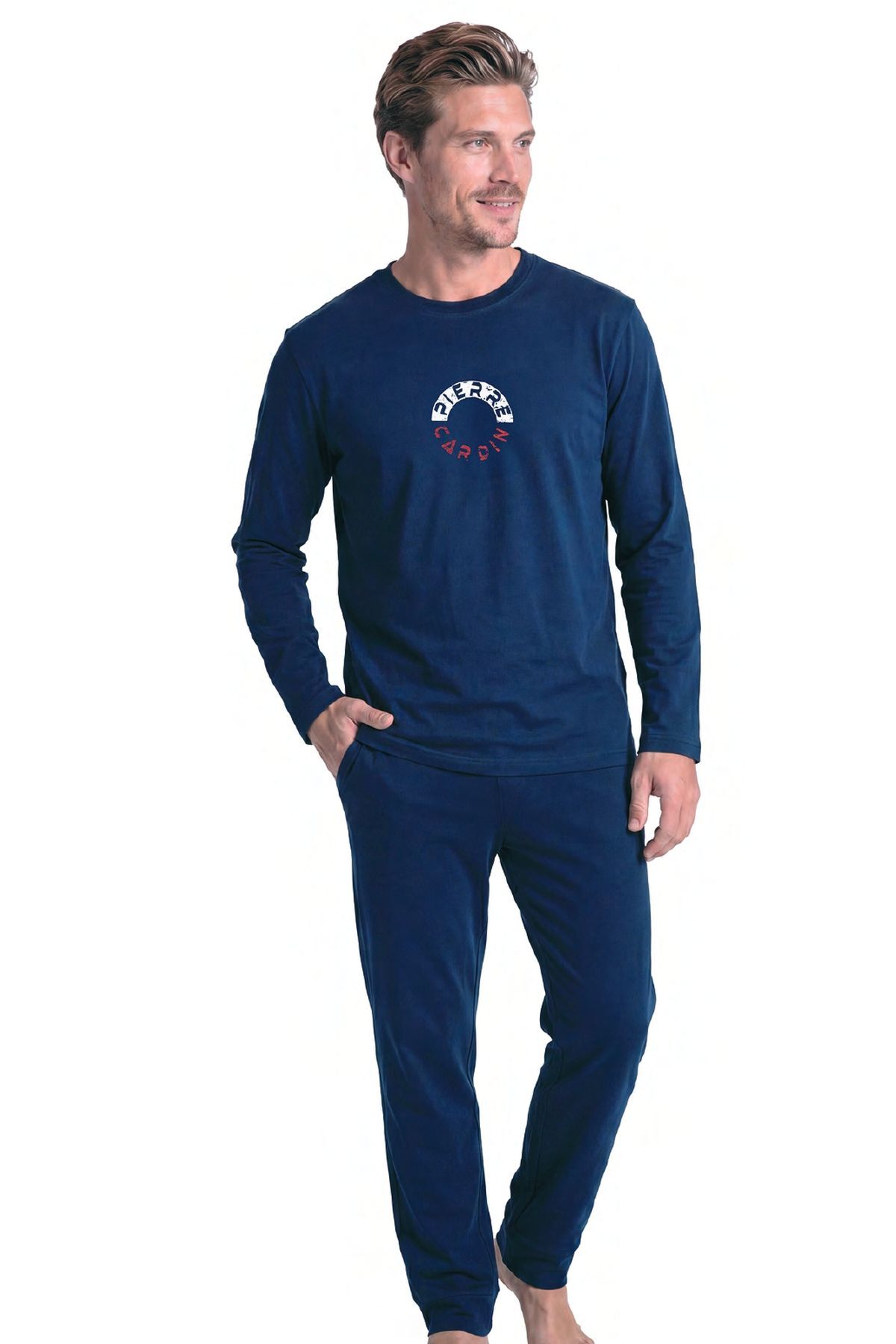 ست لباس خواب مردانه آستین بلند یقه گرد ۶۱۵۵ - سرمه‌ای پیر کاردین ست پیژامه و لباس خواب Pierre Cardin