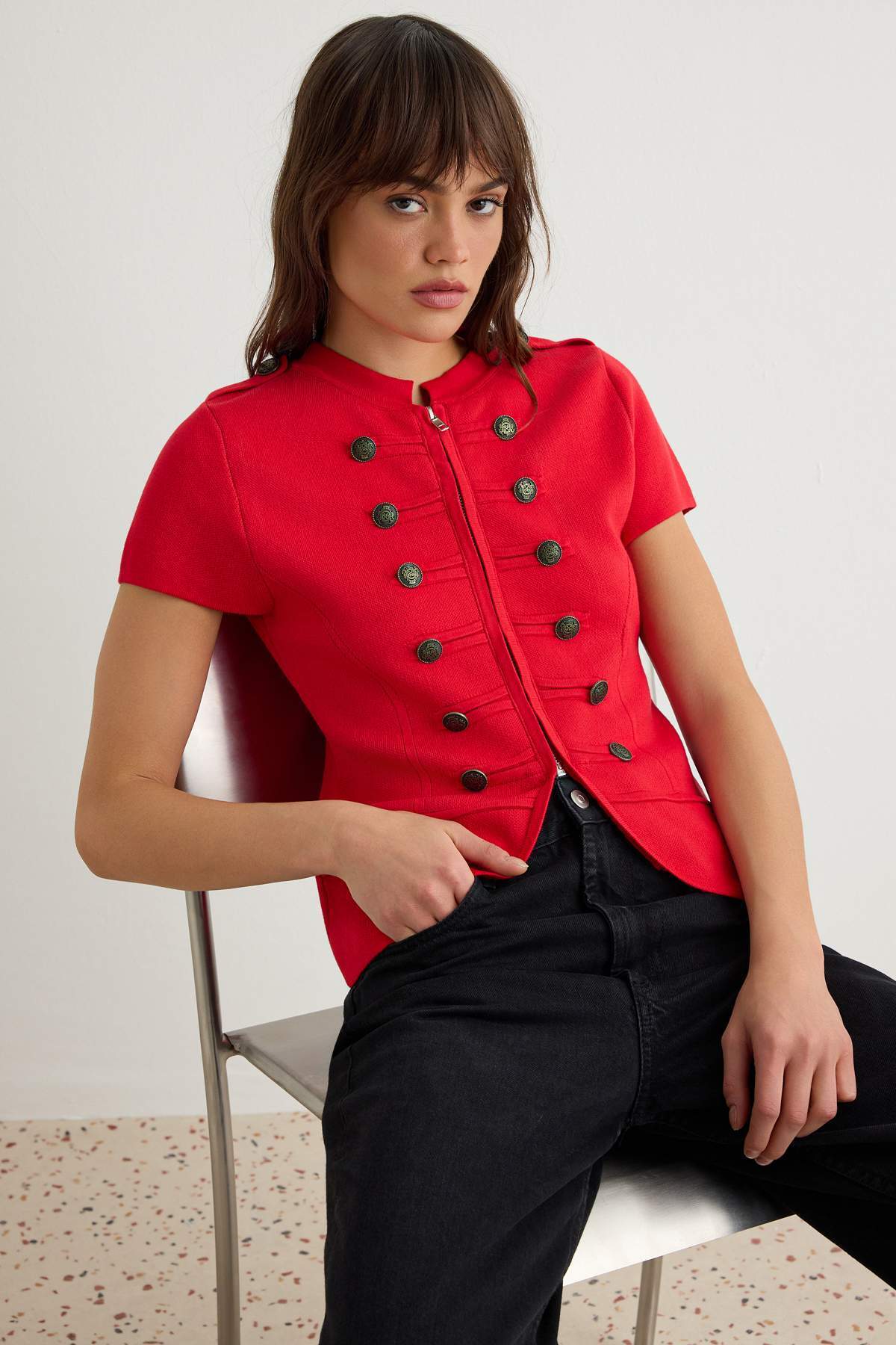 Trendyolmilla Kırmızı Süslü/Napolyon Düğme Bluz TWOSS26BZ01104