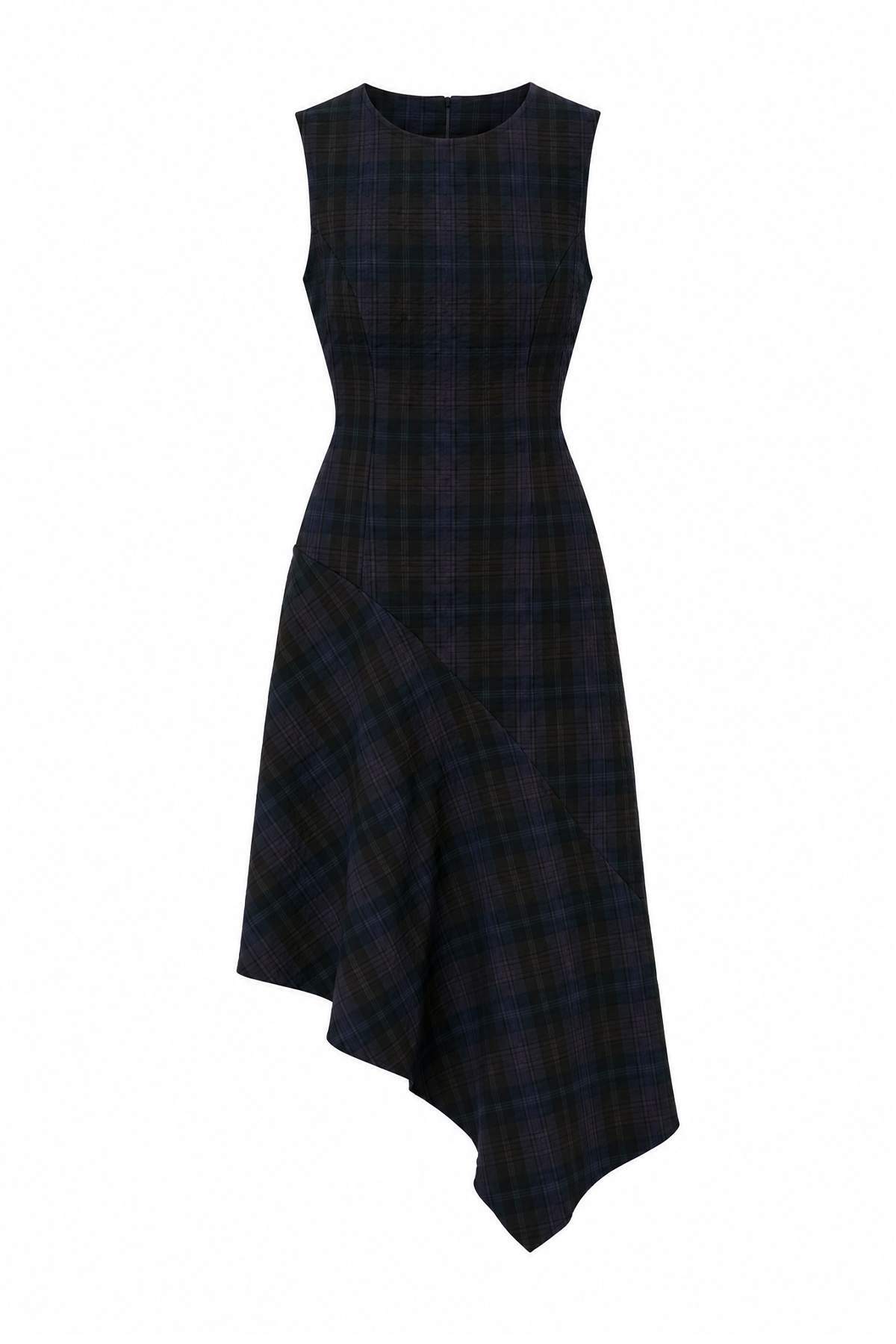 Trendyolmilla Petite Kahverengi-Çok Renkli Ekose/Kareli A-Kesim/Çan Form Midi Dokuma Elbise TWOAW27EL00203