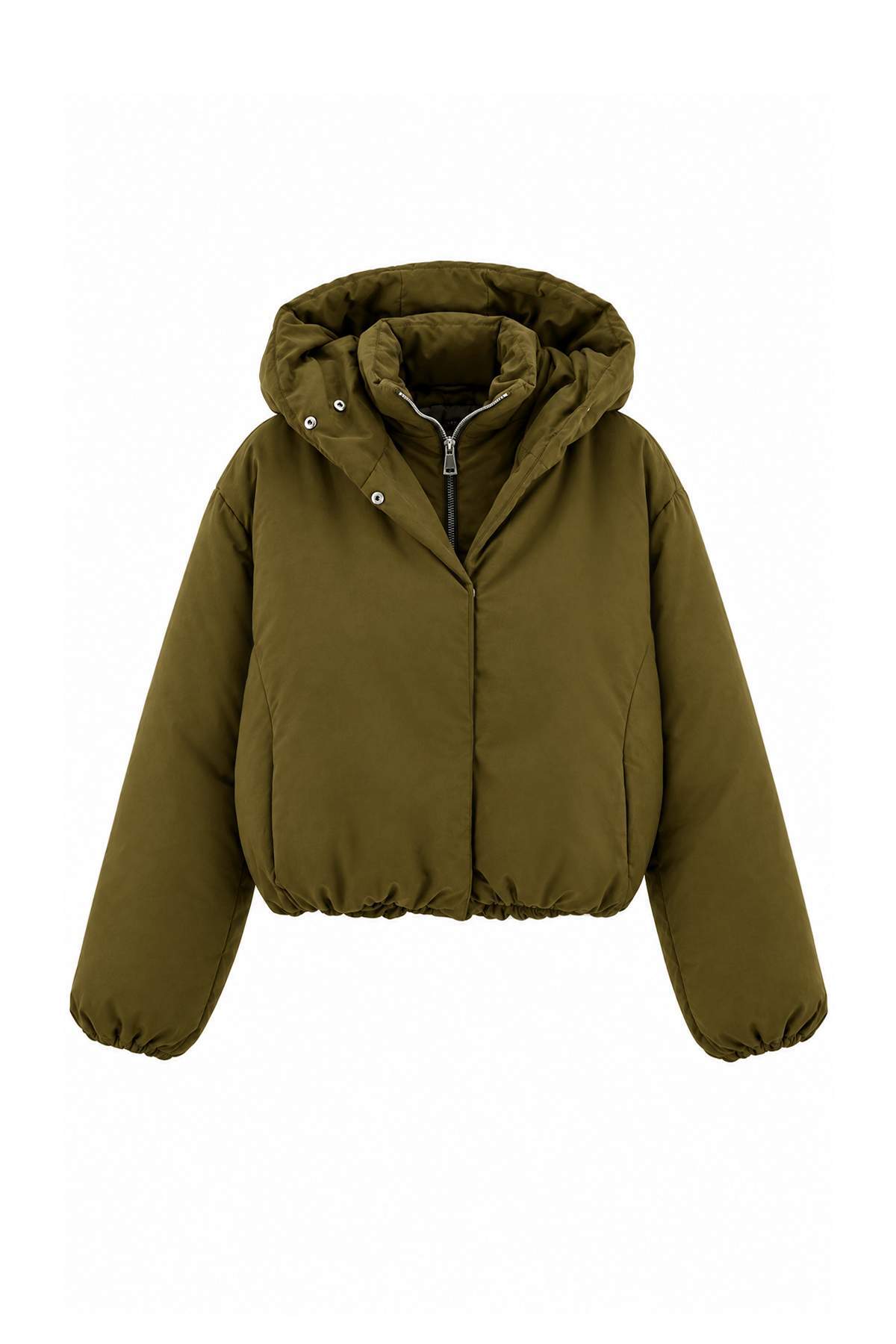 Trendyolmilla Haki Oversize Kalıp Kapüşonlu Şişme Mont TWOAW27MO00119