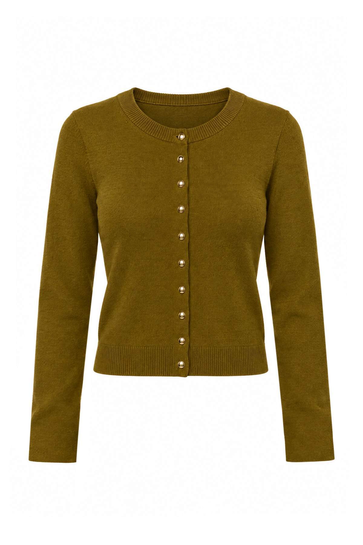 Trendyolmilla Wardrobe Essentials Yağ Yeşili Düğme Detaylı Pamuklu Basic Triko Hırka | TWOAW26HI00001