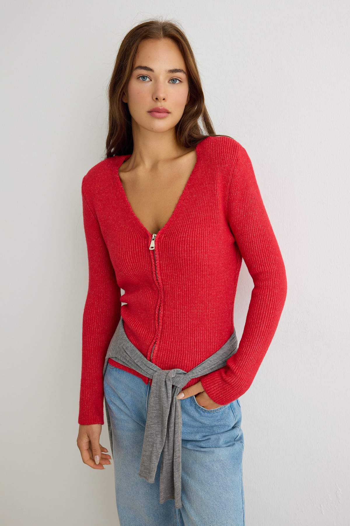 Trendyolmilla Kırmızı V Yaka Basic Yumuşak Dokulu Triko Hırka TWOAW27HI00178