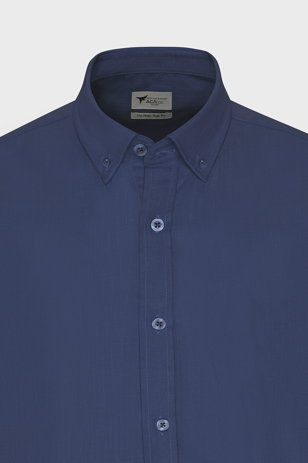 AC&Co / Altınyıldız Classics Erkek Lacivert %100 Pamuk Nefes Alabilen Terletmez Slim Fit Gömlek Flamlı Düğmeli Yaka görsel 7