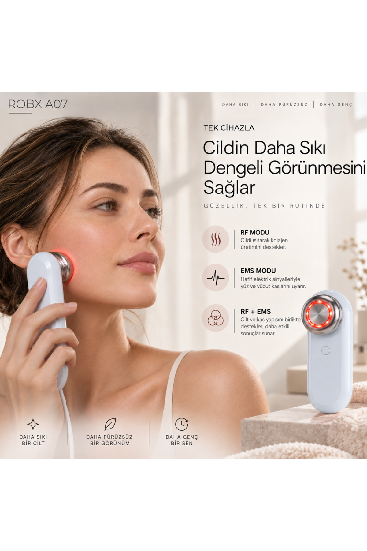 A07 Yeni Nesil Rf Ems Cilt Sıkılaştırıcı Gıdı Sarkma Ve Germe Cilt Bakım Cihazı