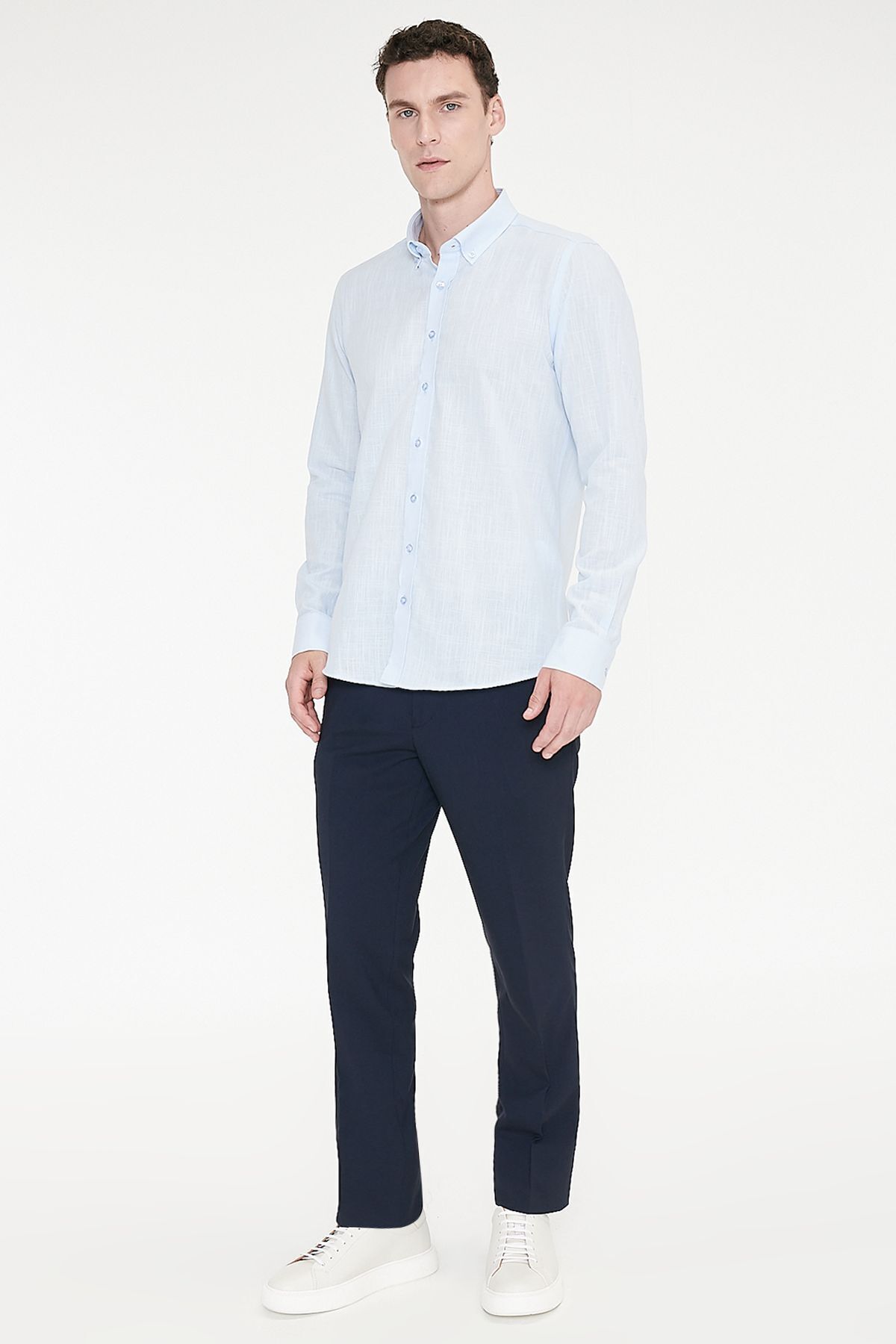 AC&Co / Altınyıldız Classics Erkek Lacivert Comfort Fit Rahat Kesim Yan Cepli Esnek Klasik Pantolon