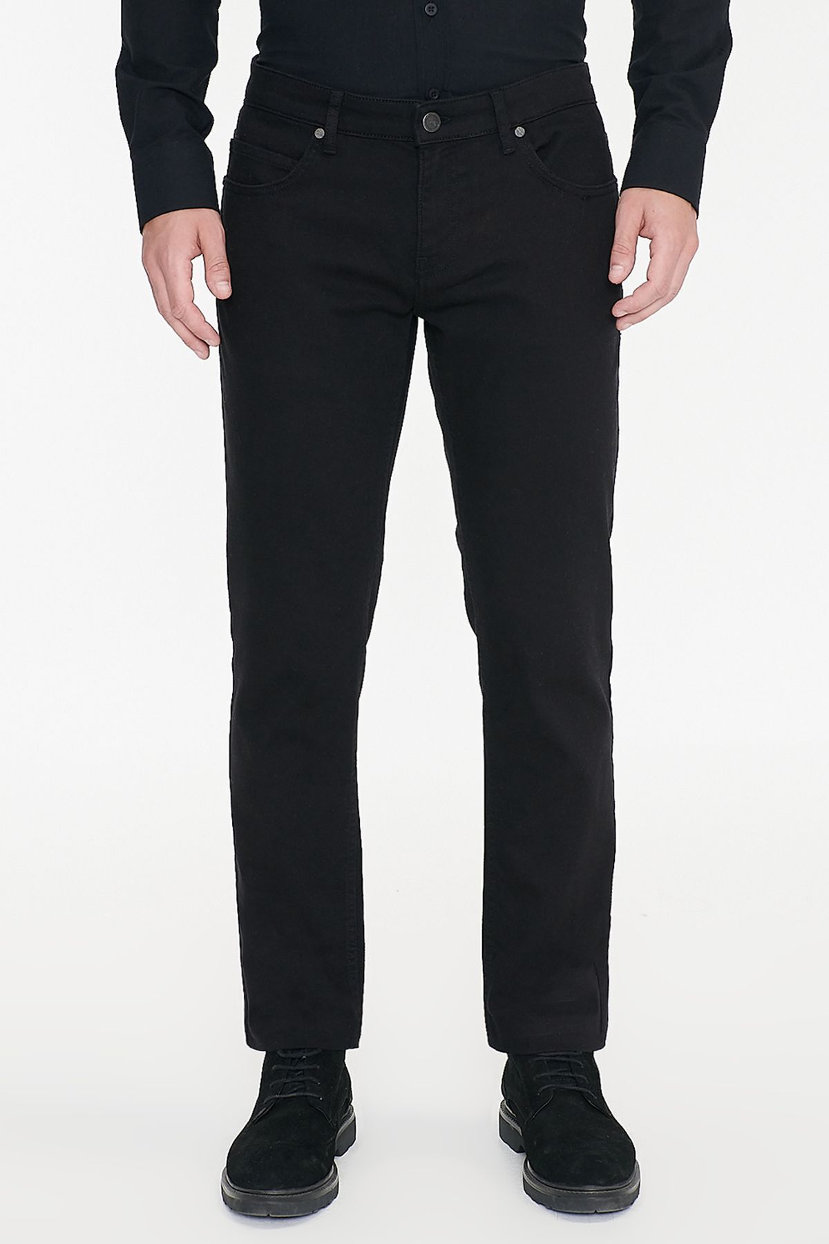 AC&Co / Altınyıldız Classics Erkek Siyah Diz İzi Yapmayan 360 Derece Her Yöne Esneyen Slim Fit Diagonal Desenli Esnek Pantolon görsel 5
