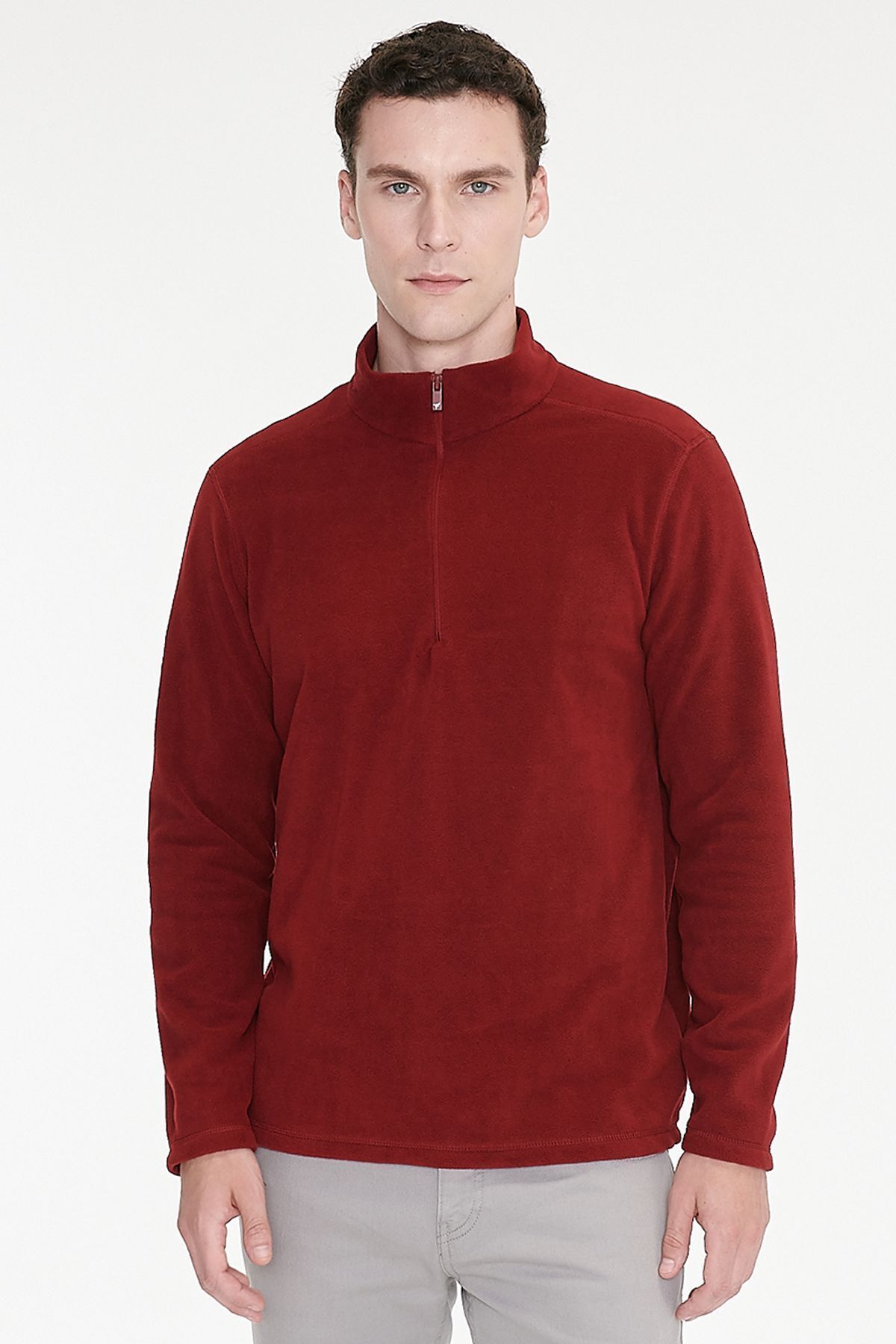 AC&Co / Altınyıldız Classics Erkek Bordo Anti-pilling Tüylenme Yapmayan Isı Koruyan Standart Fit Dik Yaka Polar Sweatshirt görsel 5