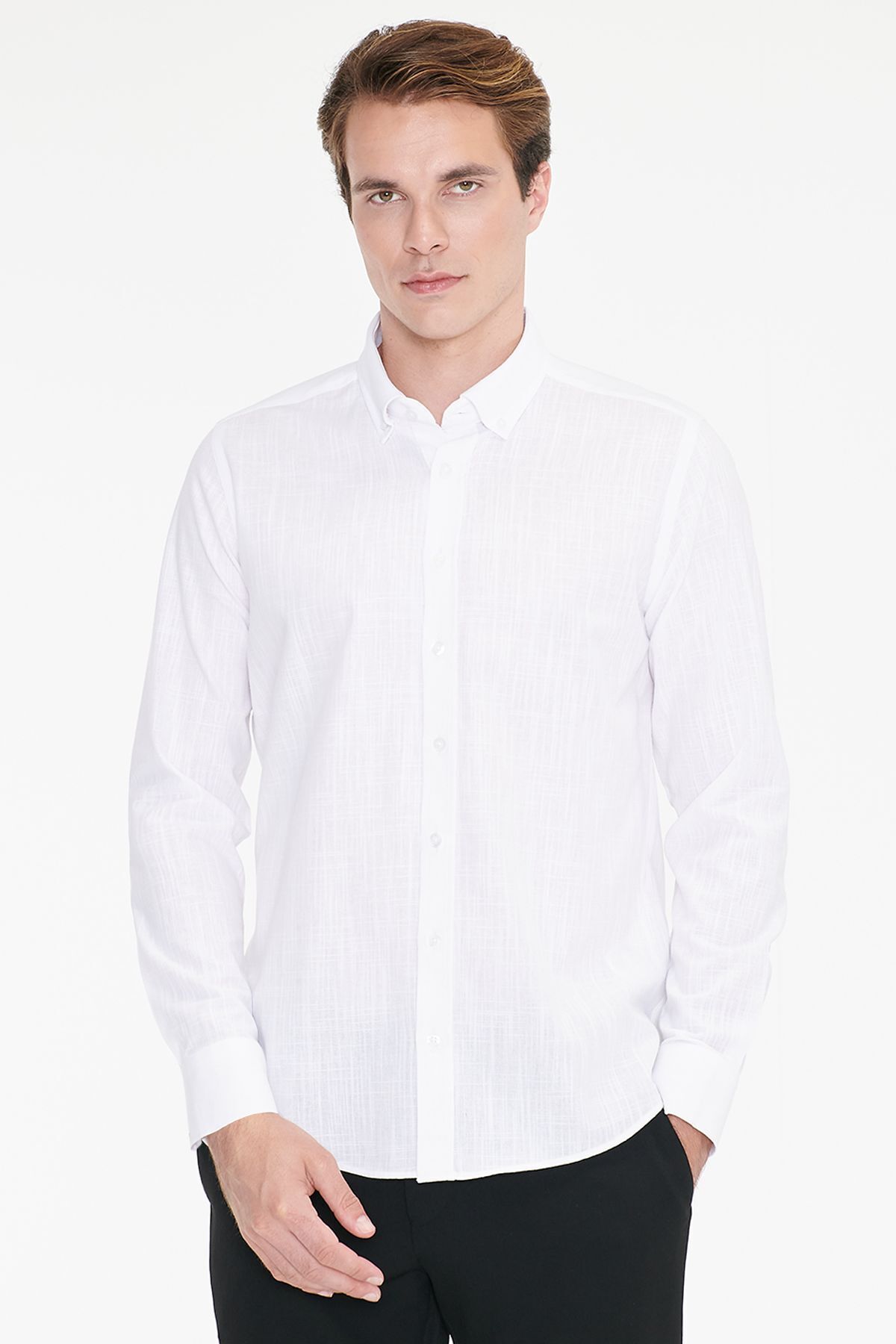 AC&Co / Altınyıldız Classics Erkek Beyaz Kolay Ütülenebilen %100 Pamuk Nefes Alabilen Terletmez Slim Fit Gömlek görsel 7