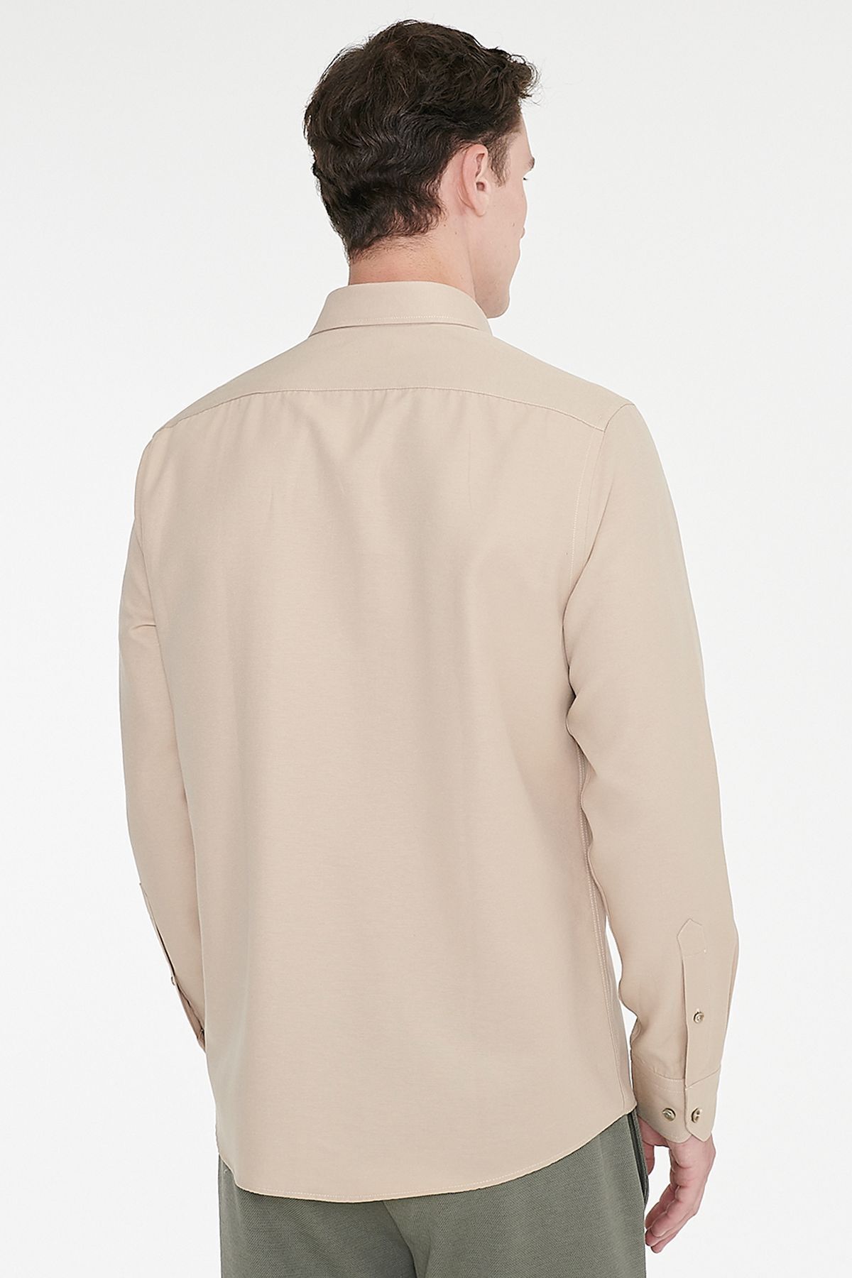 AC&Co / Altınyıldız Classics Erkek Oxford Kolay Ütülenebilir Pamuklu Terletmez Gömlek Bej Düğmeli Yaka Slim Fit Dar Kesim görsel 7